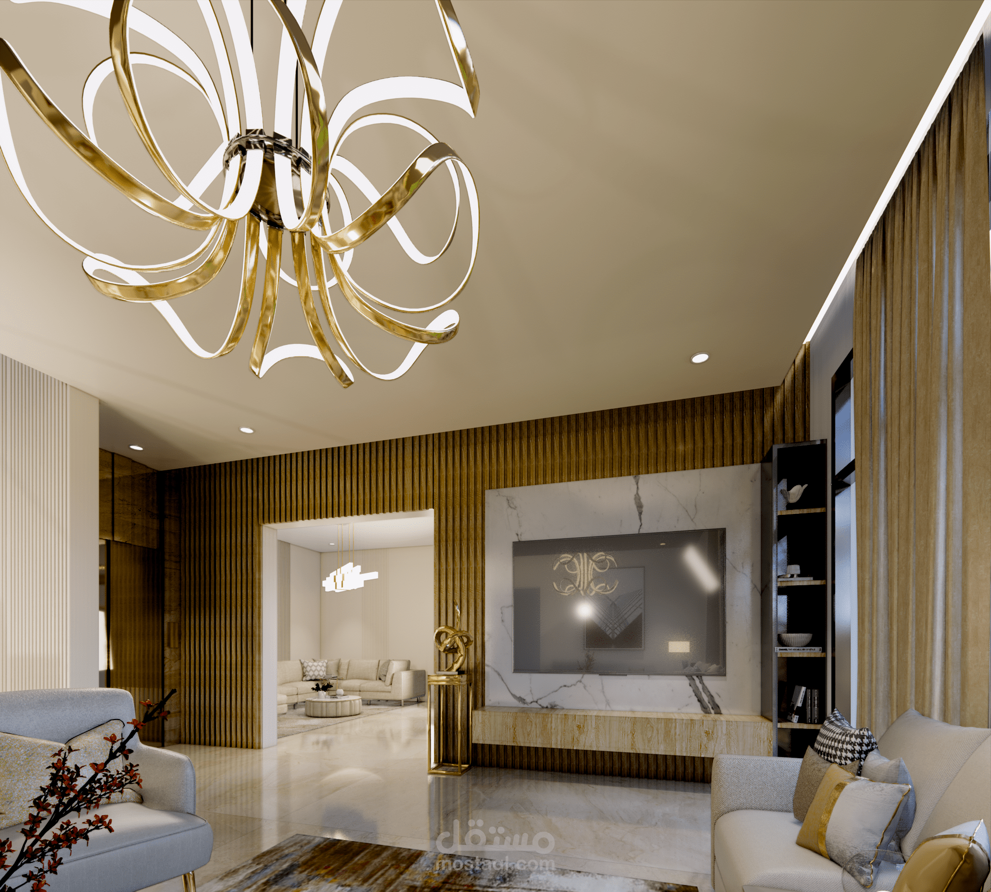 تصميم ديكور داخلي  احترافي مودرن لصالة عائلية