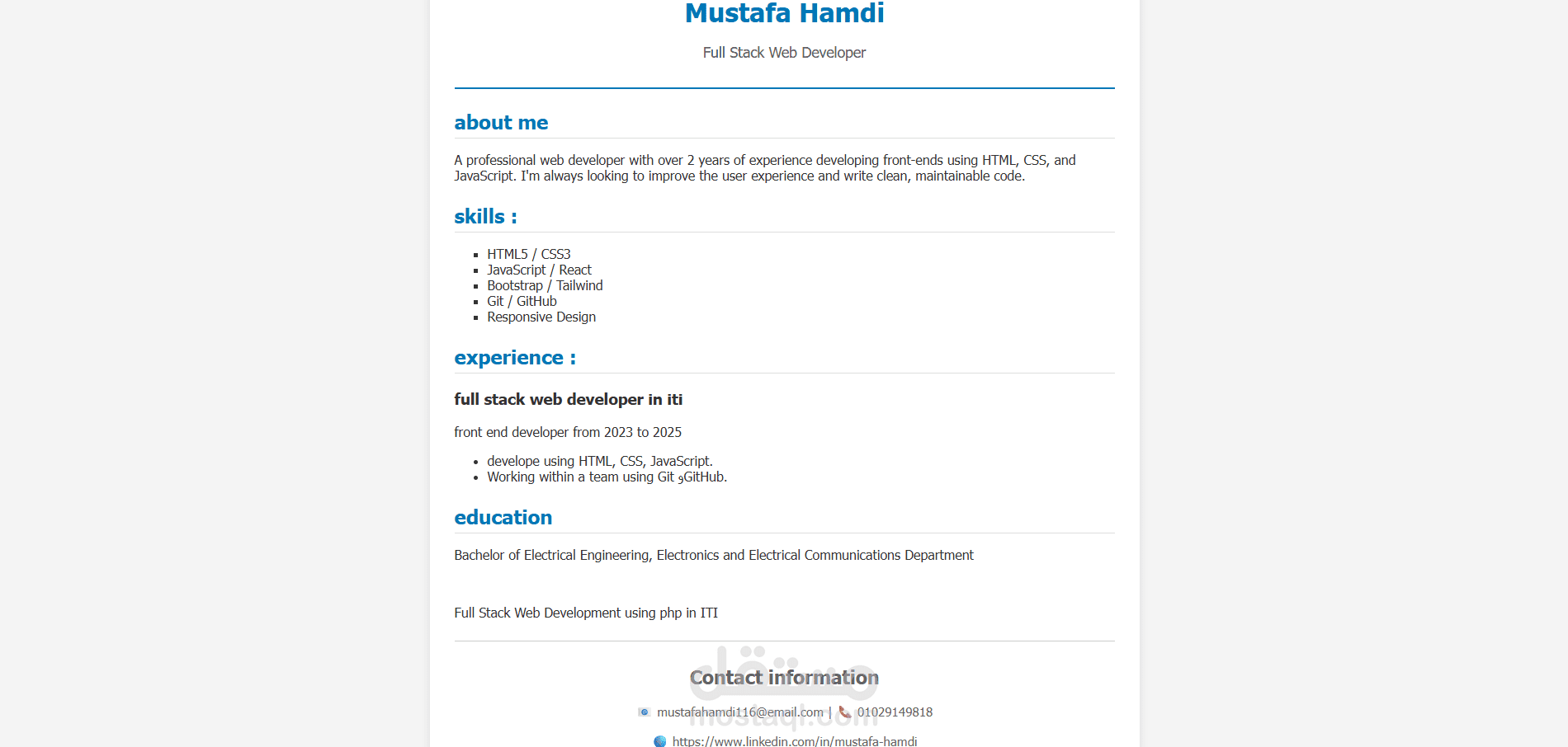 تصميم صفحة سيرة ذاتية إحترافية html5 , css3