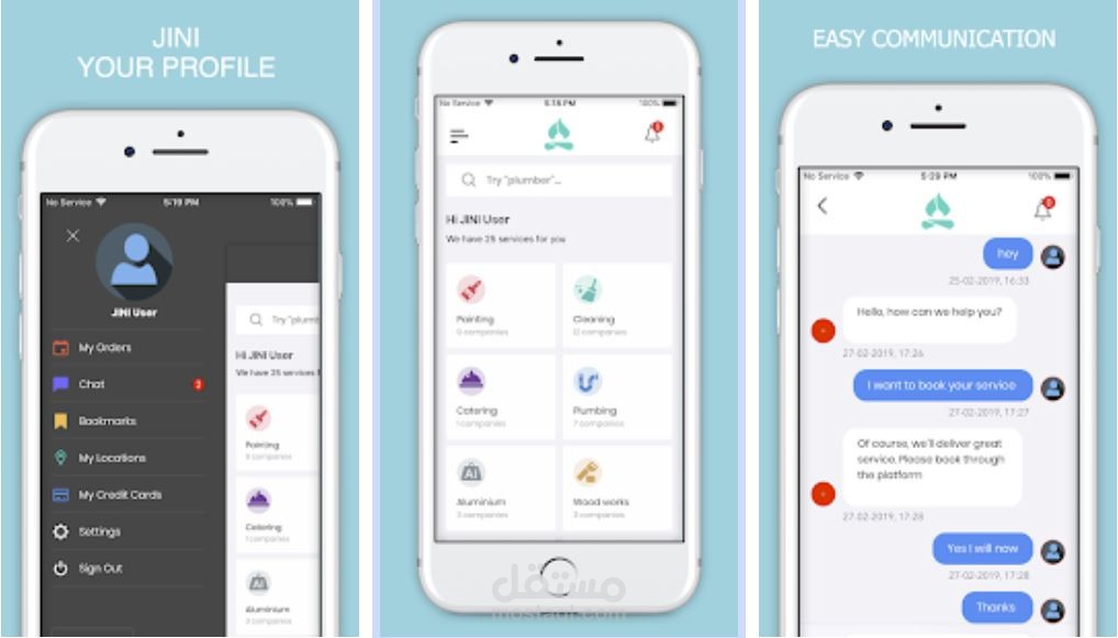 تطبيق Jini ME لتقديم الخدمات باستخدام NodeJS, Android, Swift, Laravel