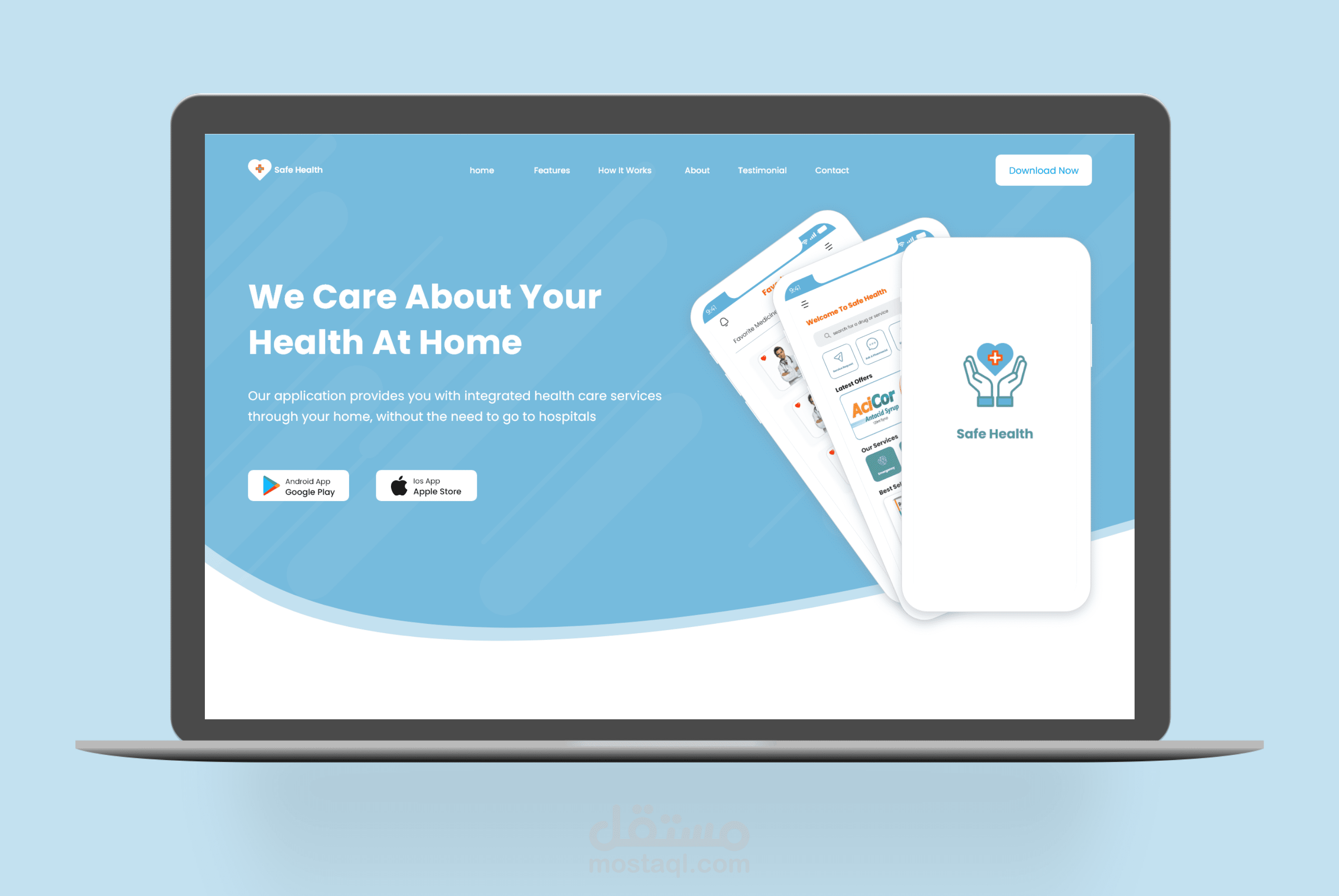 تصميم صفحة هبوط لتطبيق طبي  (app landing page)