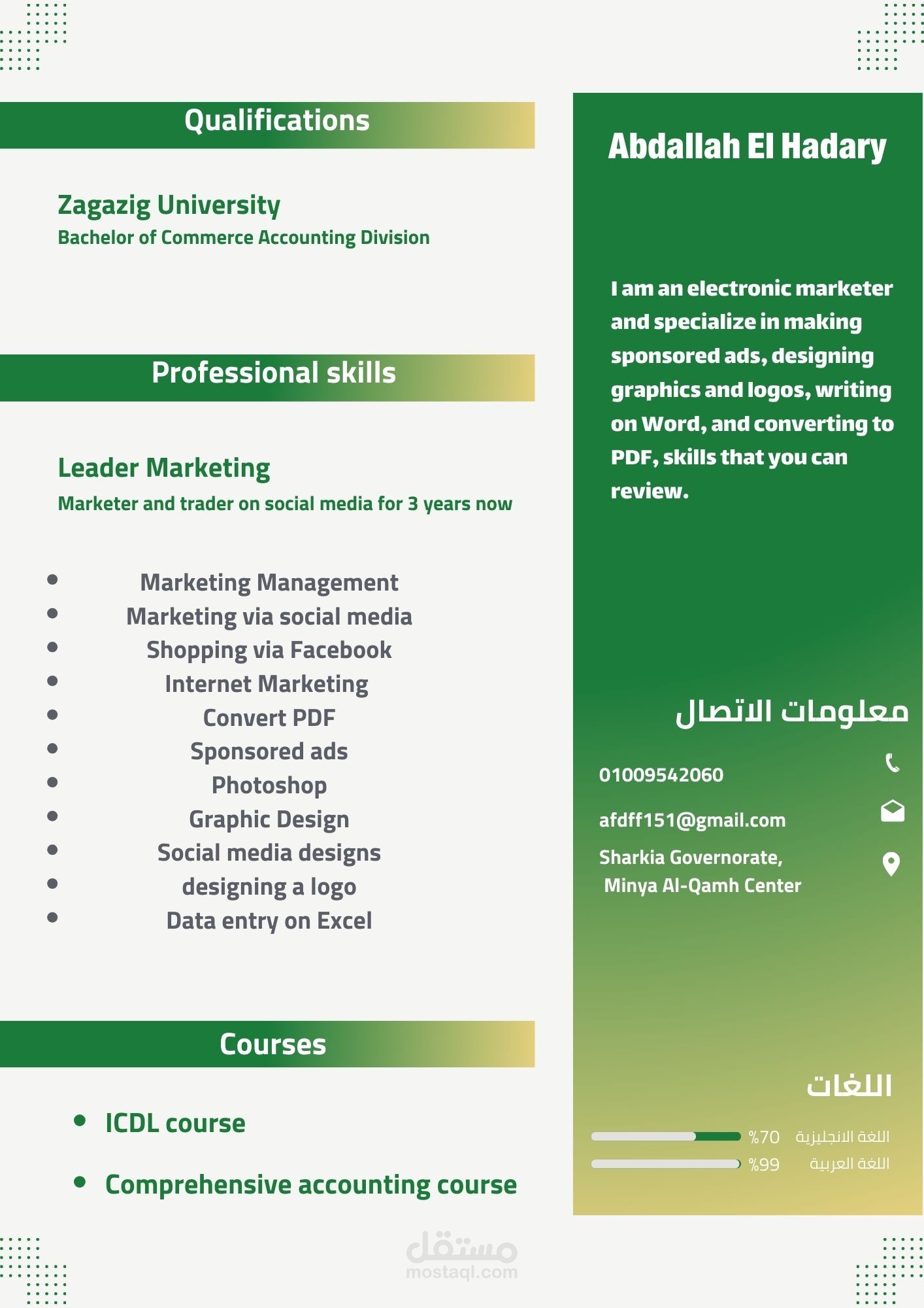 تصميم كروت شخصيه و CV