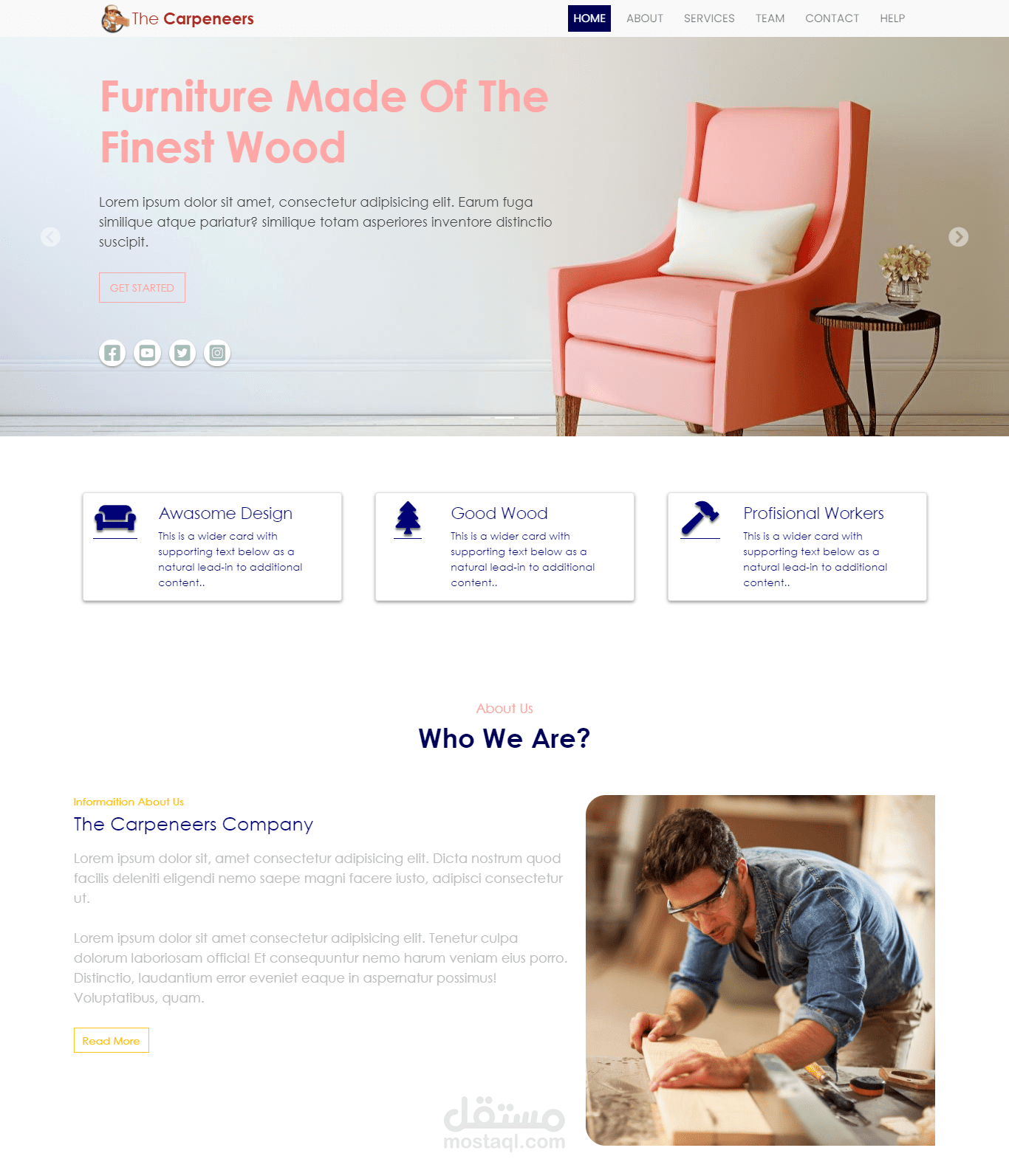 Landing page for a small company