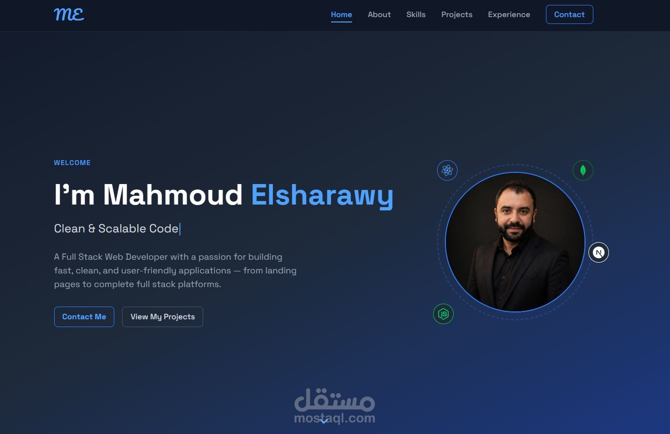 موقع بورتفوليو شخصي - React.js & Node.js