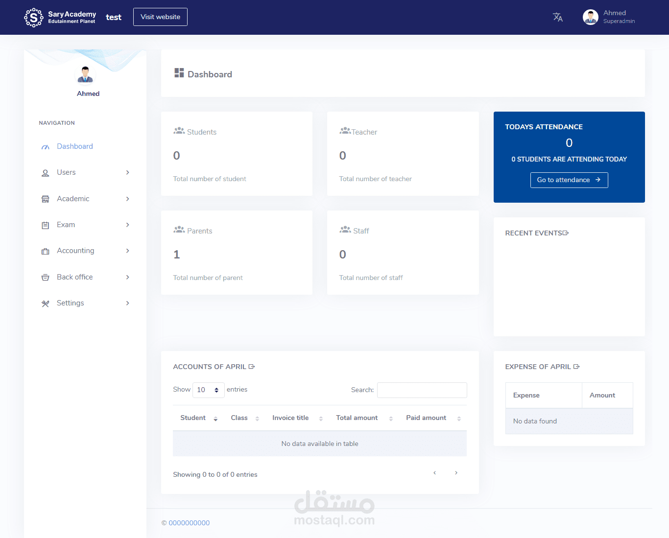 School ERP System - Back-end Development (multi language)
