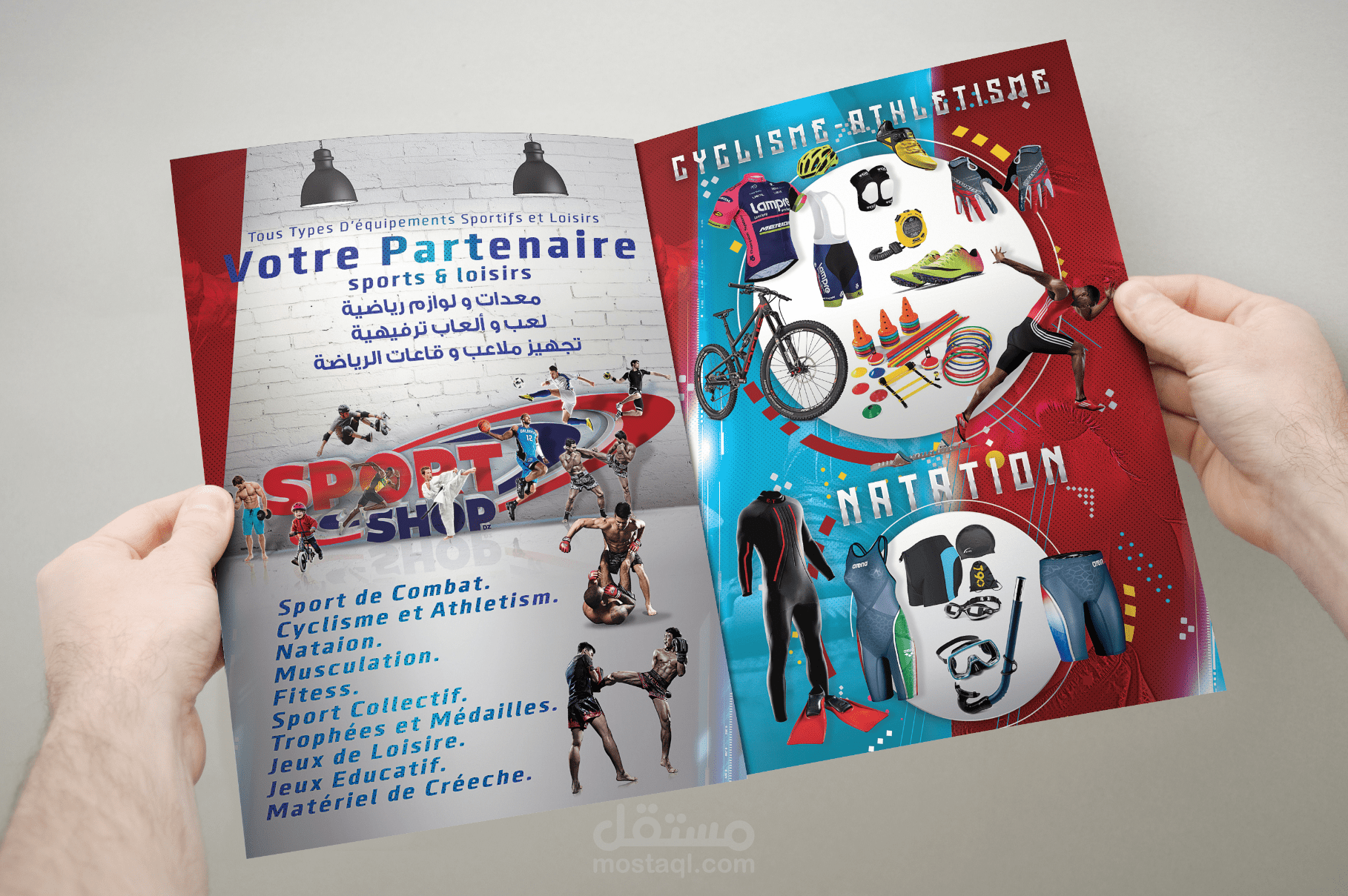 تصميم مطوية محل(Sport Shop) تجاري للمستلزمات الرياضية