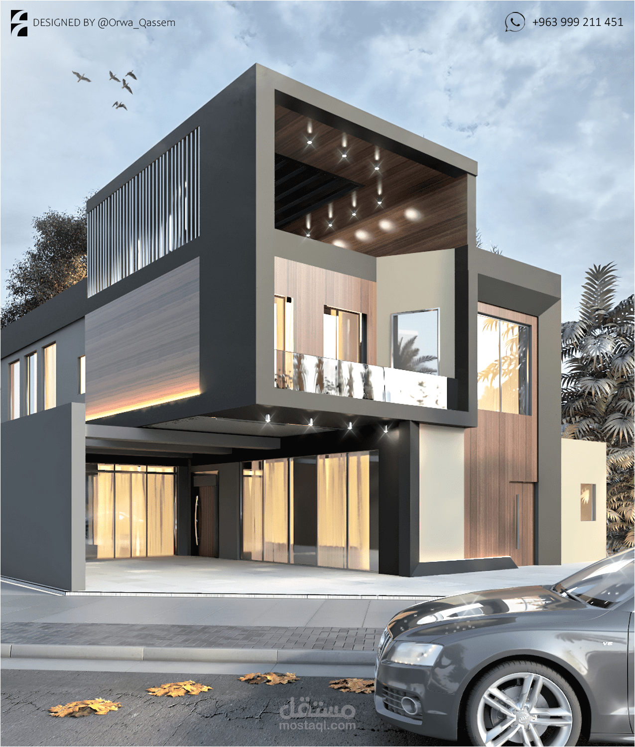 تصميم واجهة فيلا في السعودية بنمط مودرن
