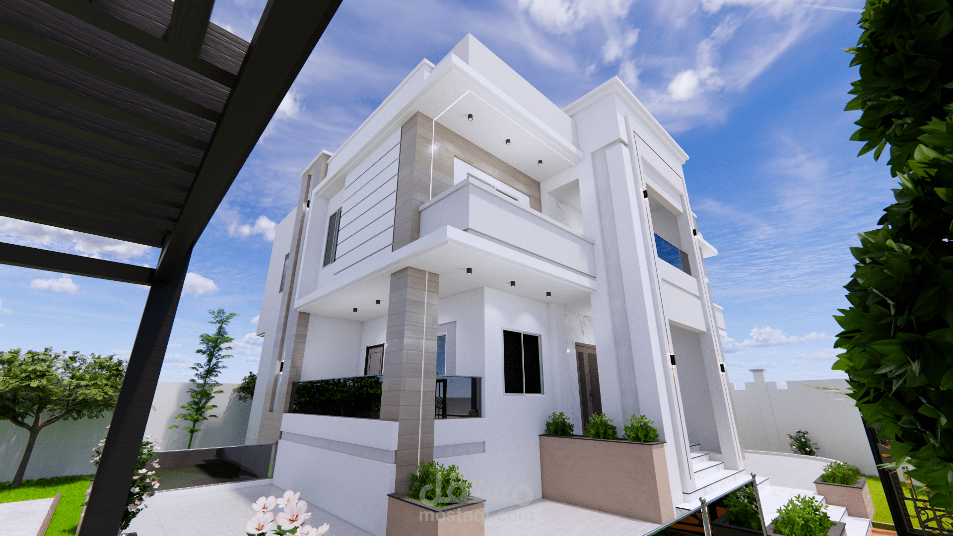 تصميم خارجي مع  تصميم حديقة المنزل