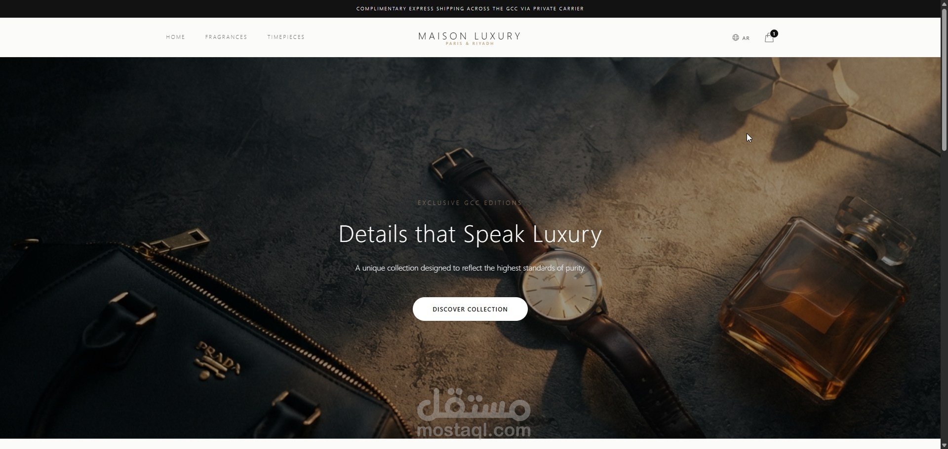 تصميم وبرمجة واجهة متجر إلكتروني فاخر (عطور وساعات) | Minimalism UI/UX