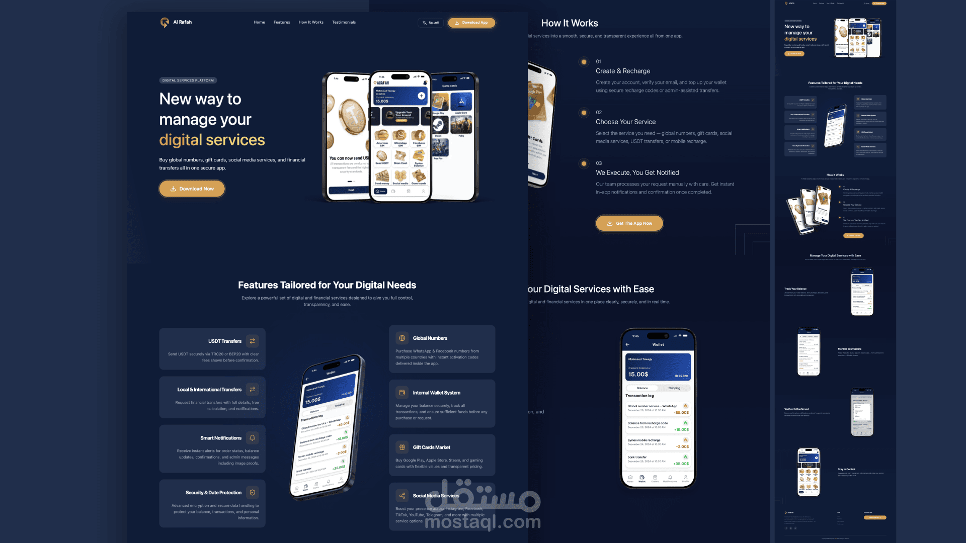 صفحة هبوط ولوحة تحكم لموقع خدمات رقميه وماليه Landing page dashboard