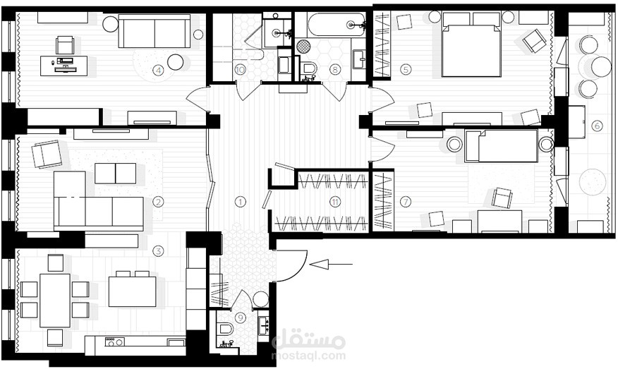 مخطط لشقة سكنية - 140متر مربع