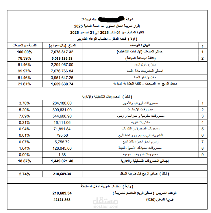 عمل الاقرار الضريبي لشركة مشهورة بالمدينة المنورة لسنة 2025