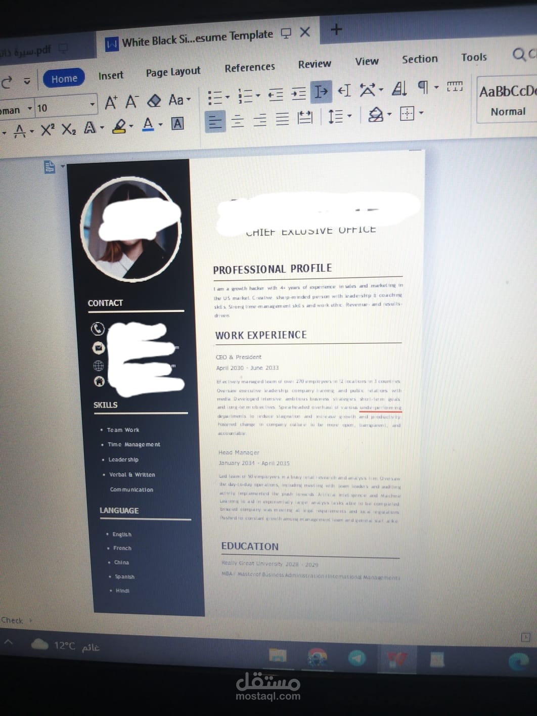 من بعض اعمالي  تصميم سيرة ذاتية (cv) بشكل احترافي بالغة الانكليزية