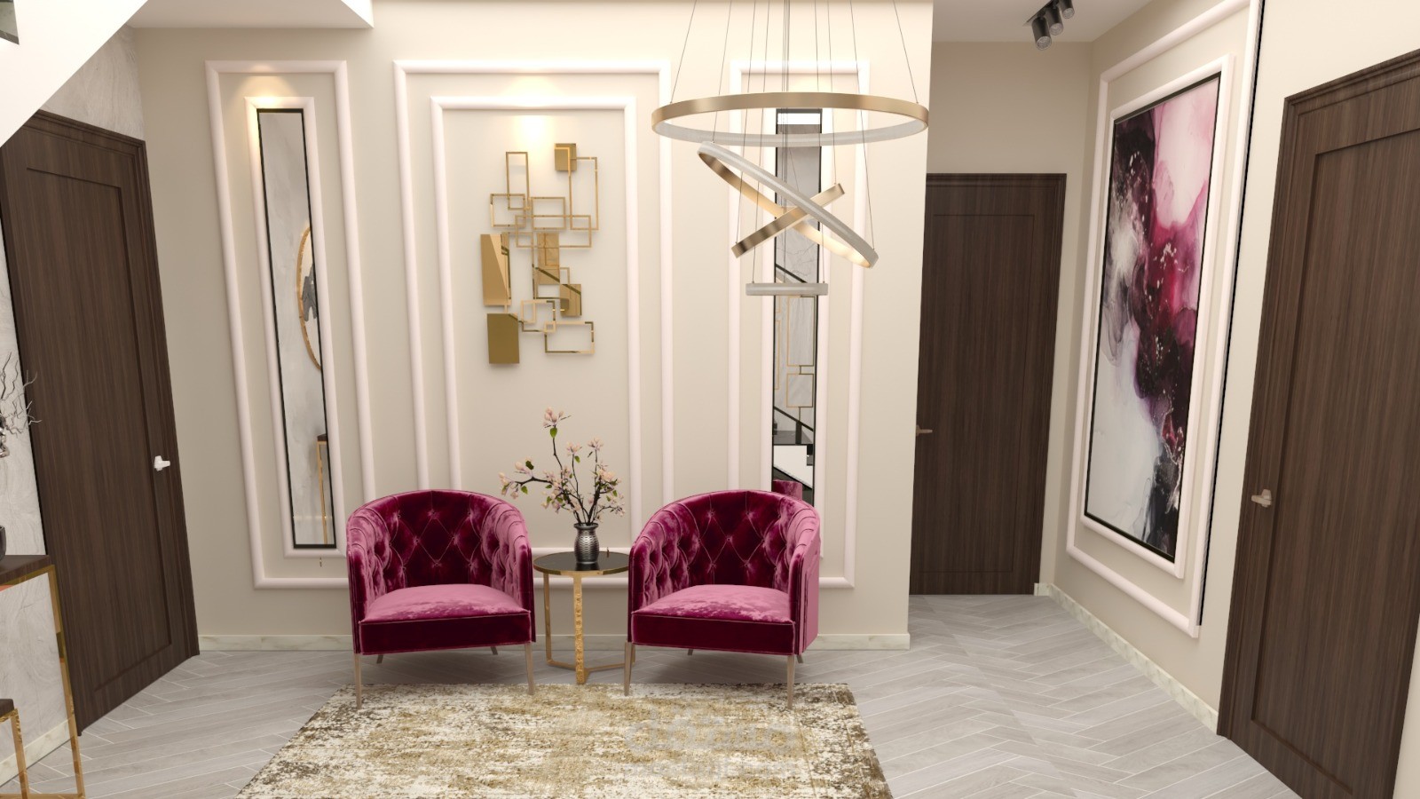تصميم داخلي لبهو فيلا - بالطراز الكلاسيكي الحديث
