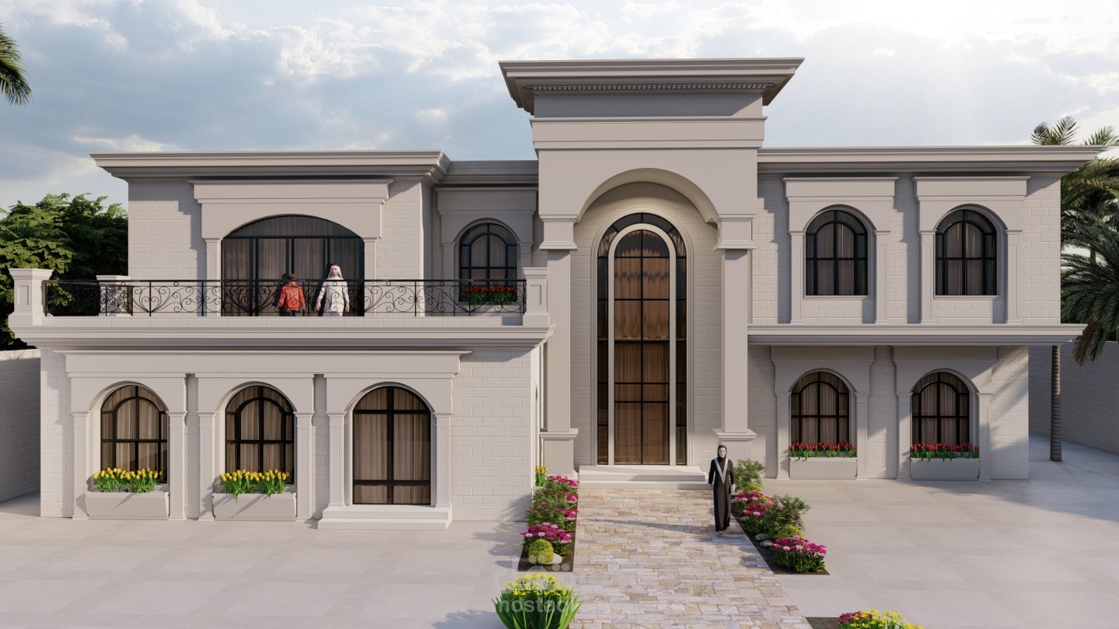 تصميم معماري لواجهات فيلا بالطراز الكلاسيكي الحديث