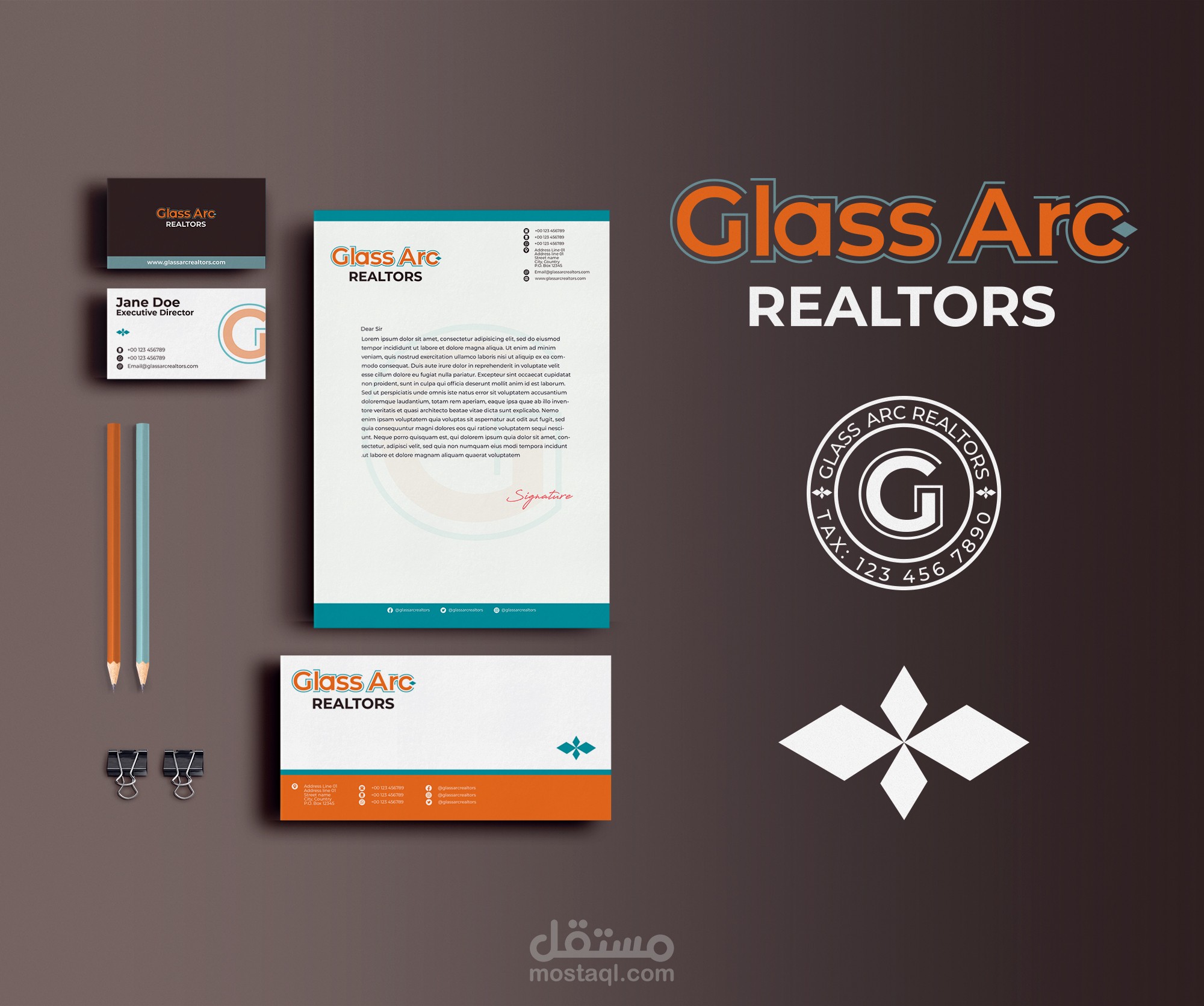 تصميم قرطاسية (stationery) لشركة Glass Arc Realtors