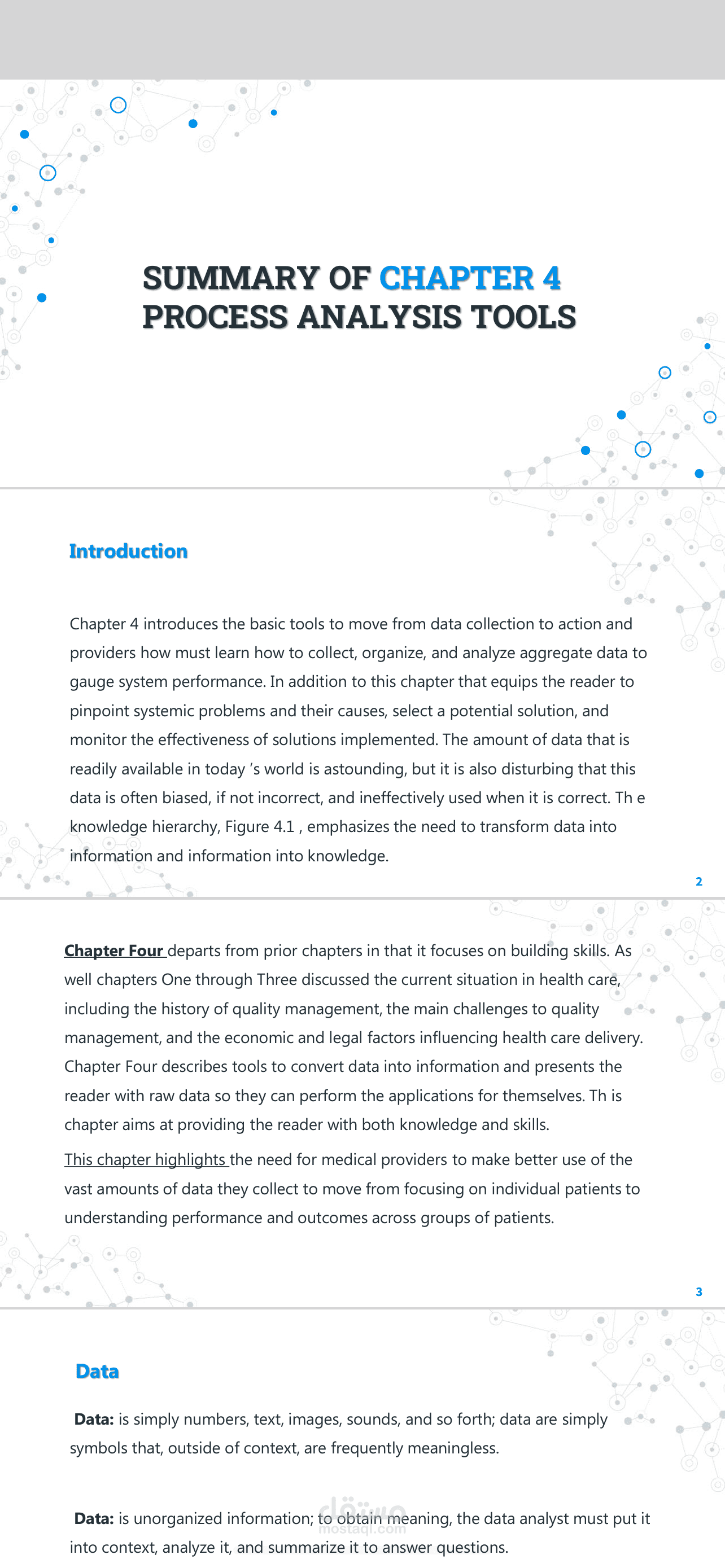 SUMMARY OF CHAPTER 4 PROCESS ANALYSIS TOOLS
