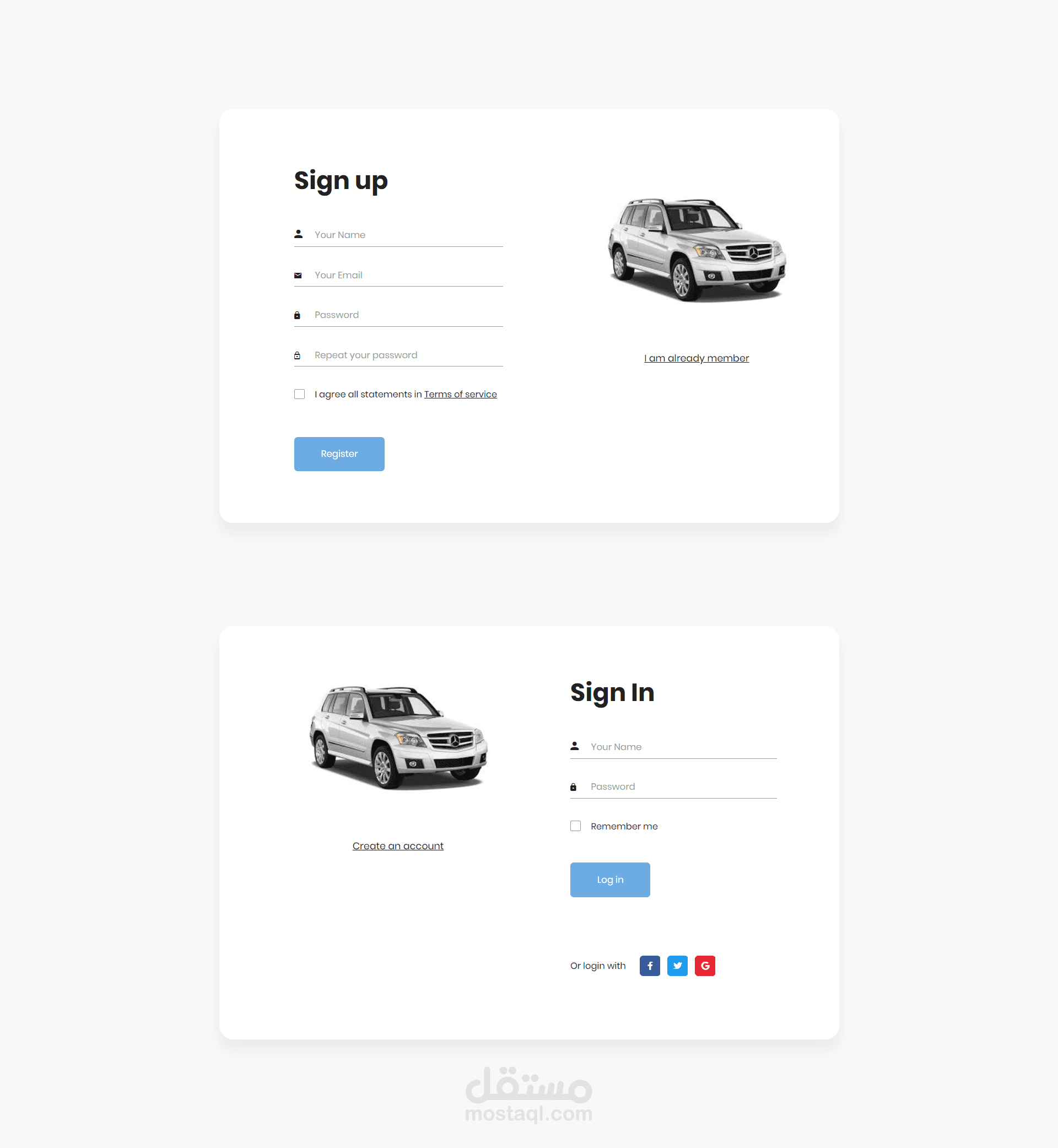 sign up and sign in pages