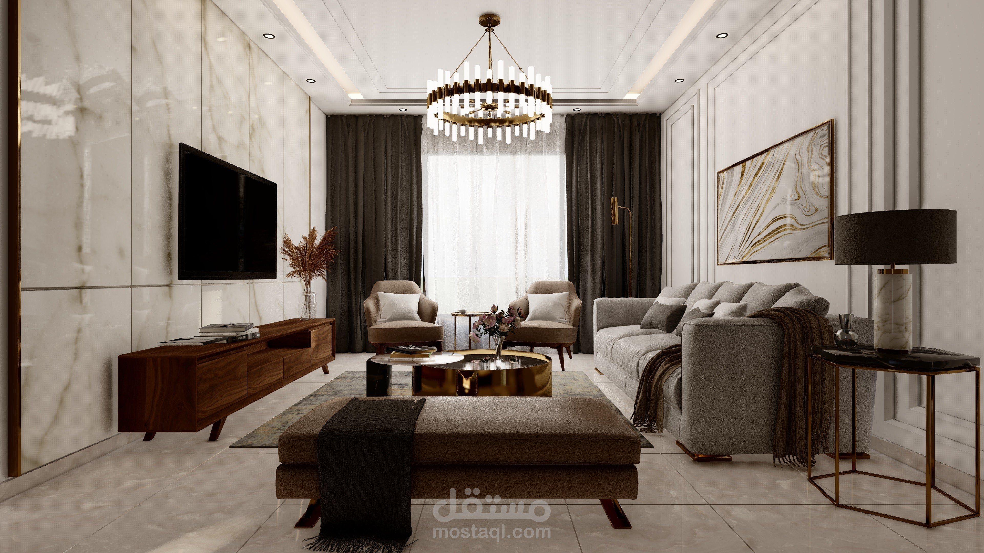 تصميم داخلي لصالة معيشة