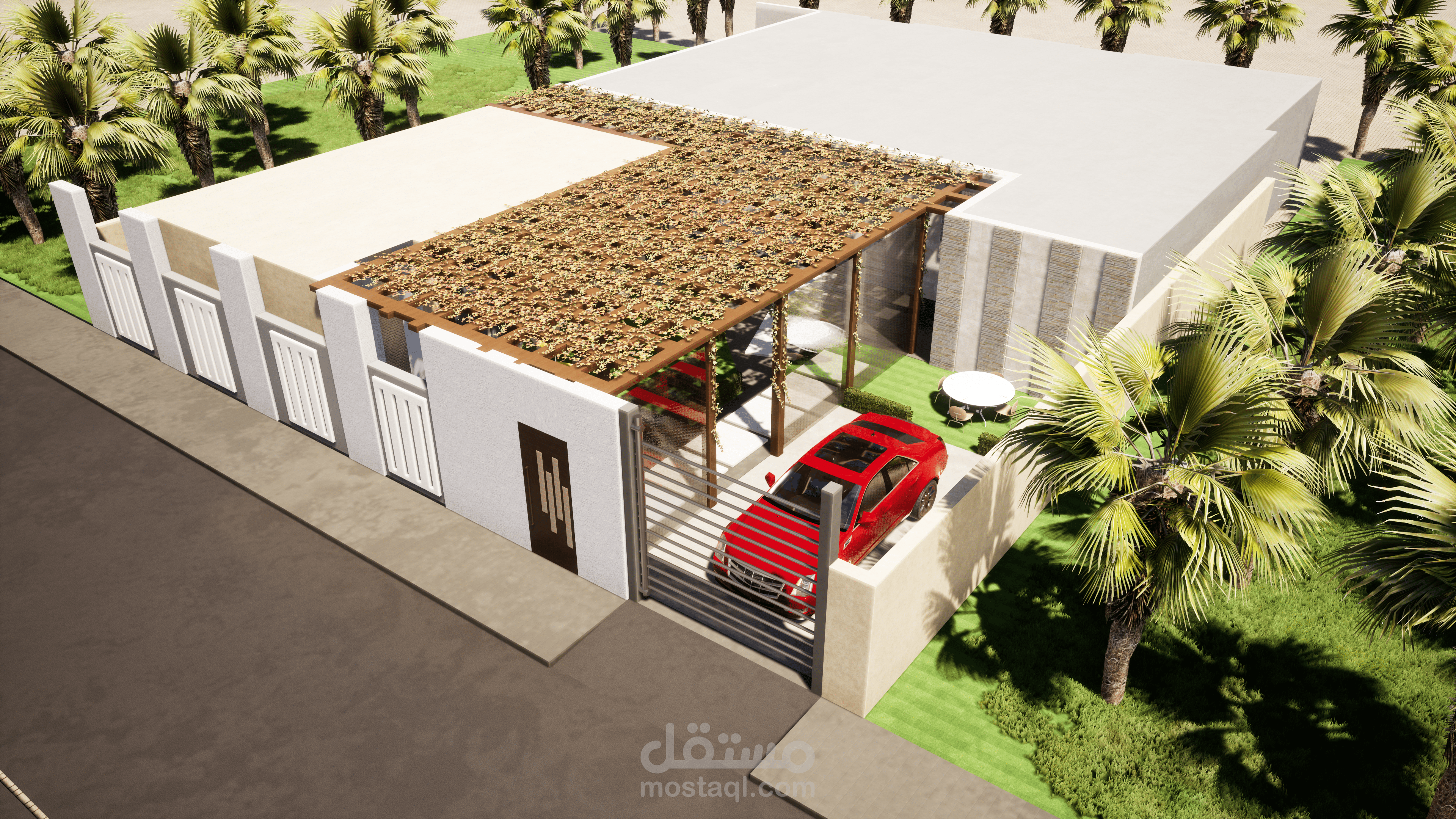 دراسة واجهة  فيلا مع السور الخارجي في المملكة العربية السعودية