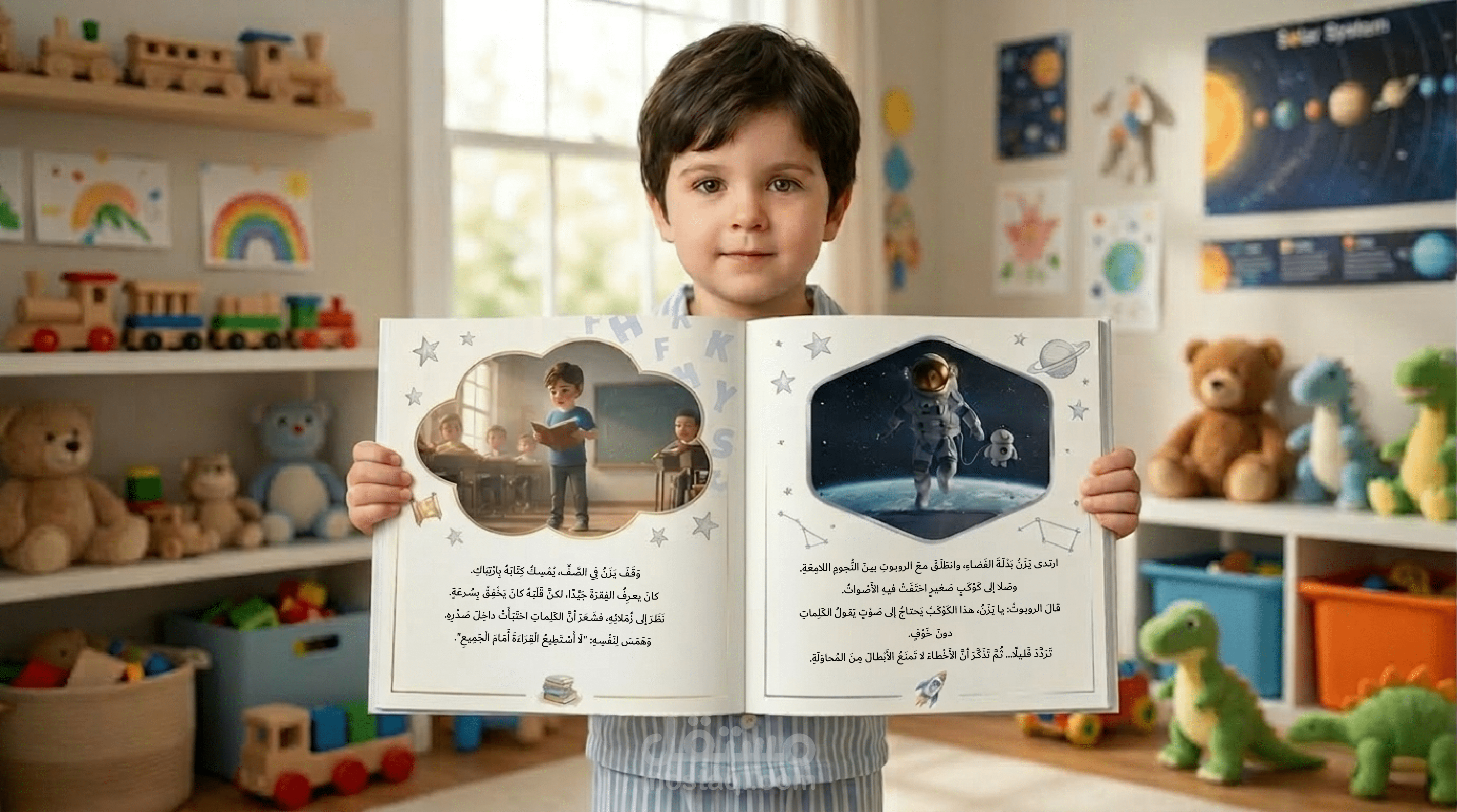 تصميم وكتابة قصة أطفال مخصصة باسم وصورة طفلك مع رسومات جذابة