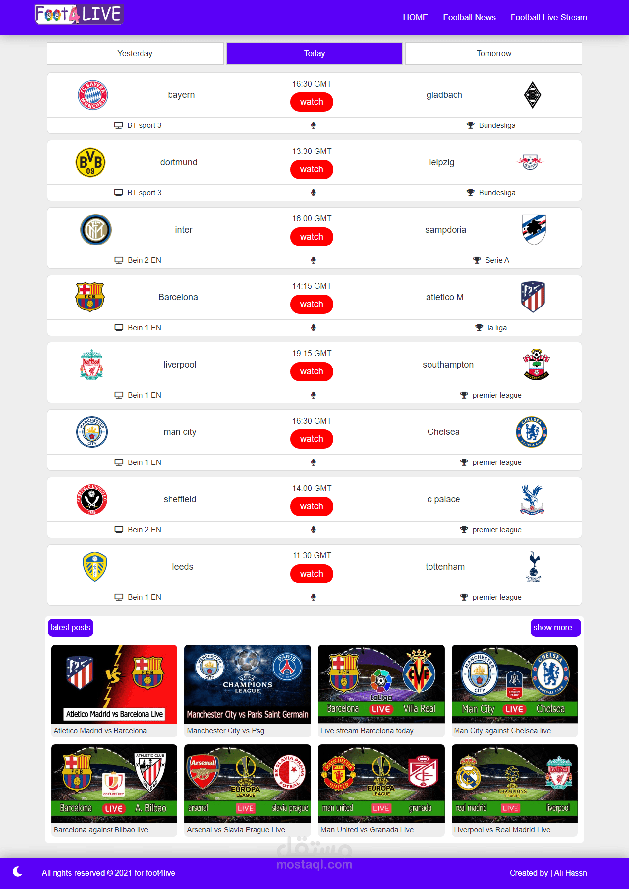 foot4live | تصميم قالب ووردبريس خاص لعرض المباريات والاخبار