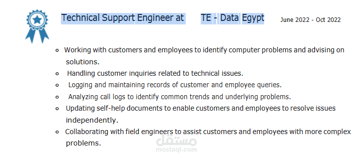 Technical Support Engineer at TE - Data Egypt