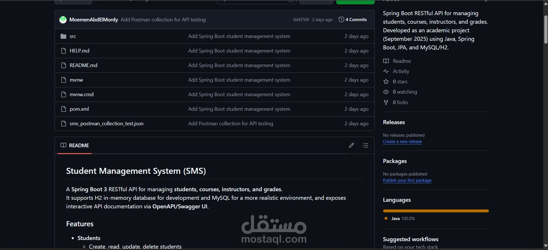 Student Management System REST API (Java & Spring Boot)