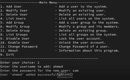 User & Group Management System using Python on Linux with a simple menu