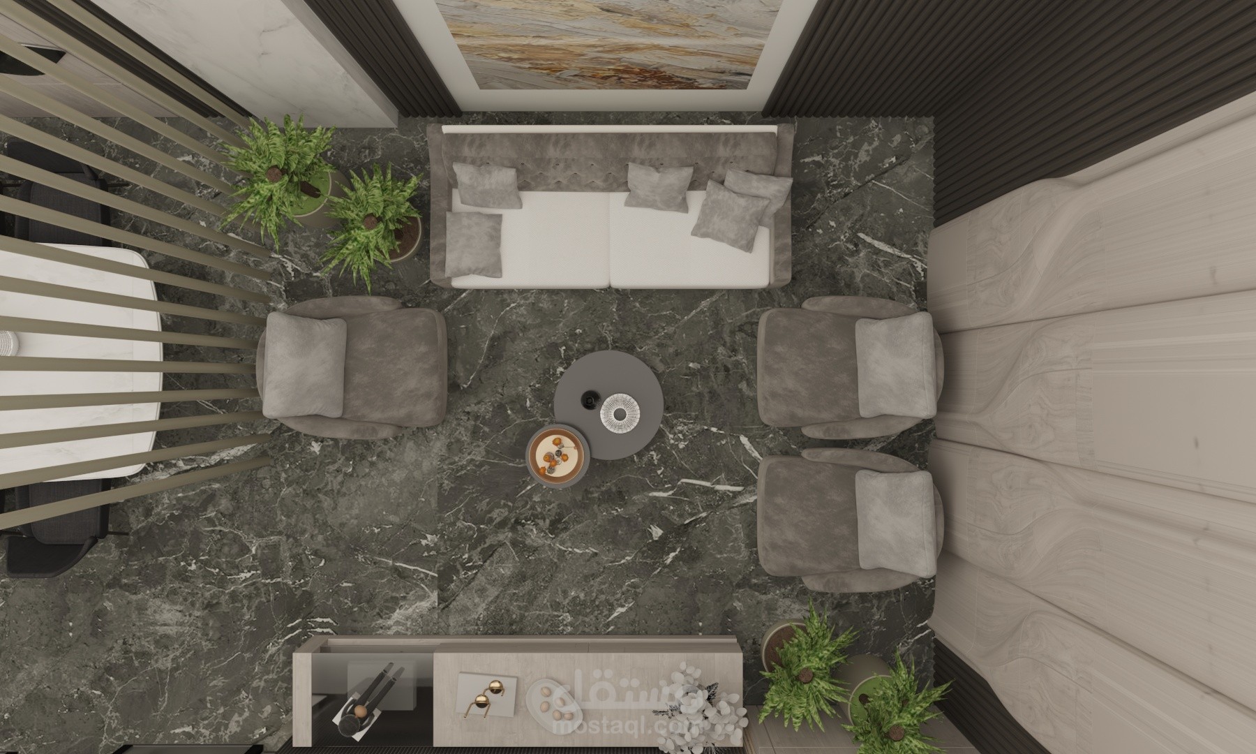 Reception and Dining Room Design - Full Project - تصميم كامل لغرفة استقبال و سفرة