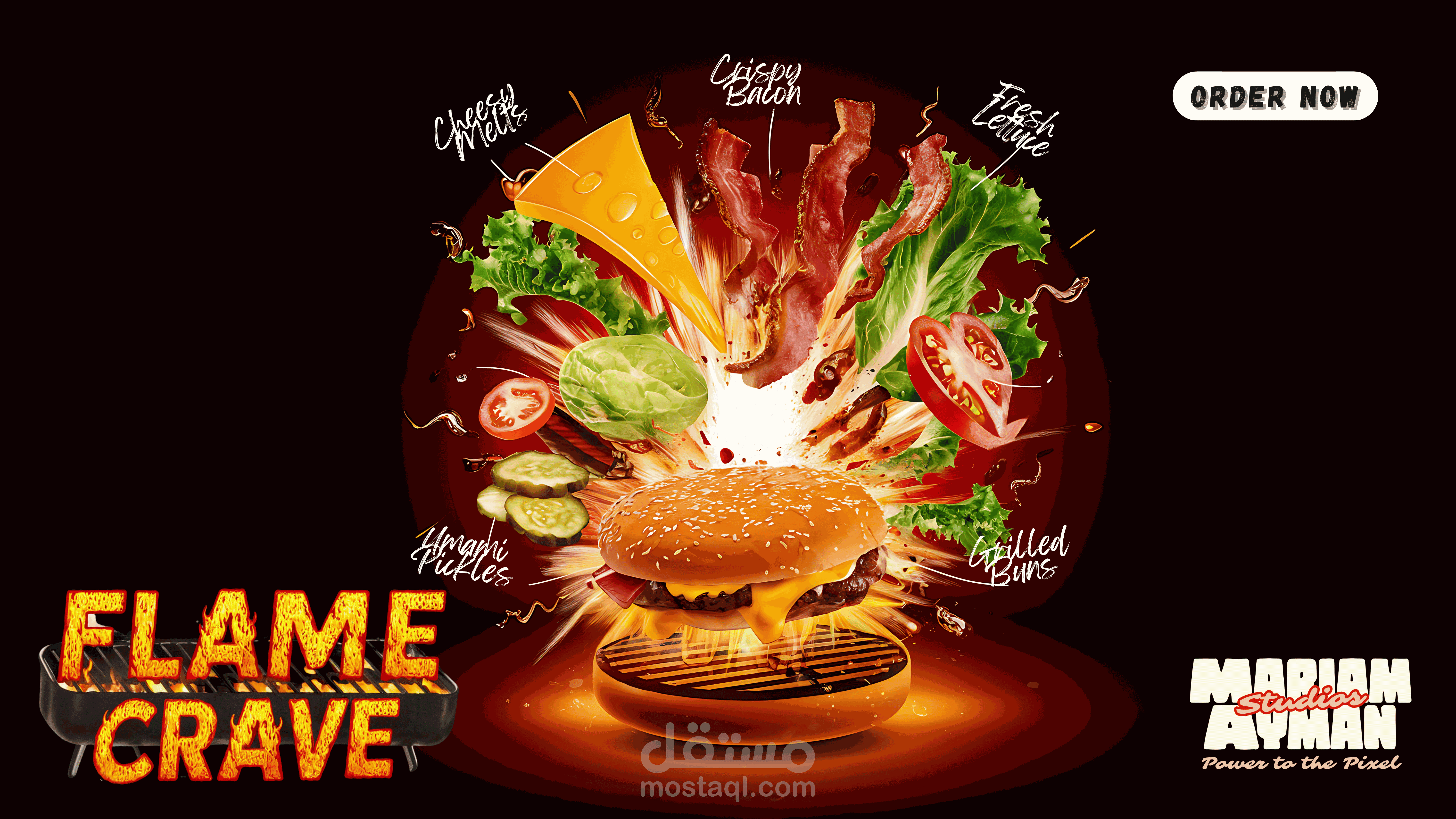 تصميم الهوية البصرية لمطعم برجر "Flame Crave"