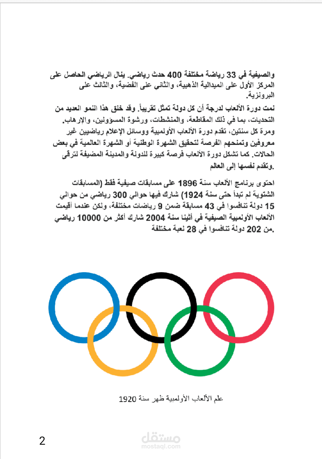 بحث بعنوان الالعاب الاولمبية منسق على برنامج الوورد