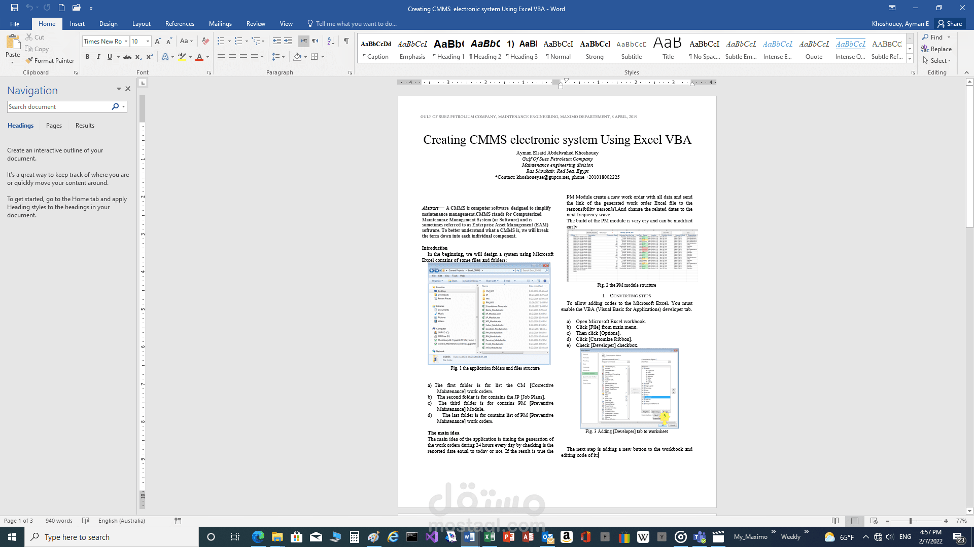 Creating CMMS  electronic system Using Excel VBA