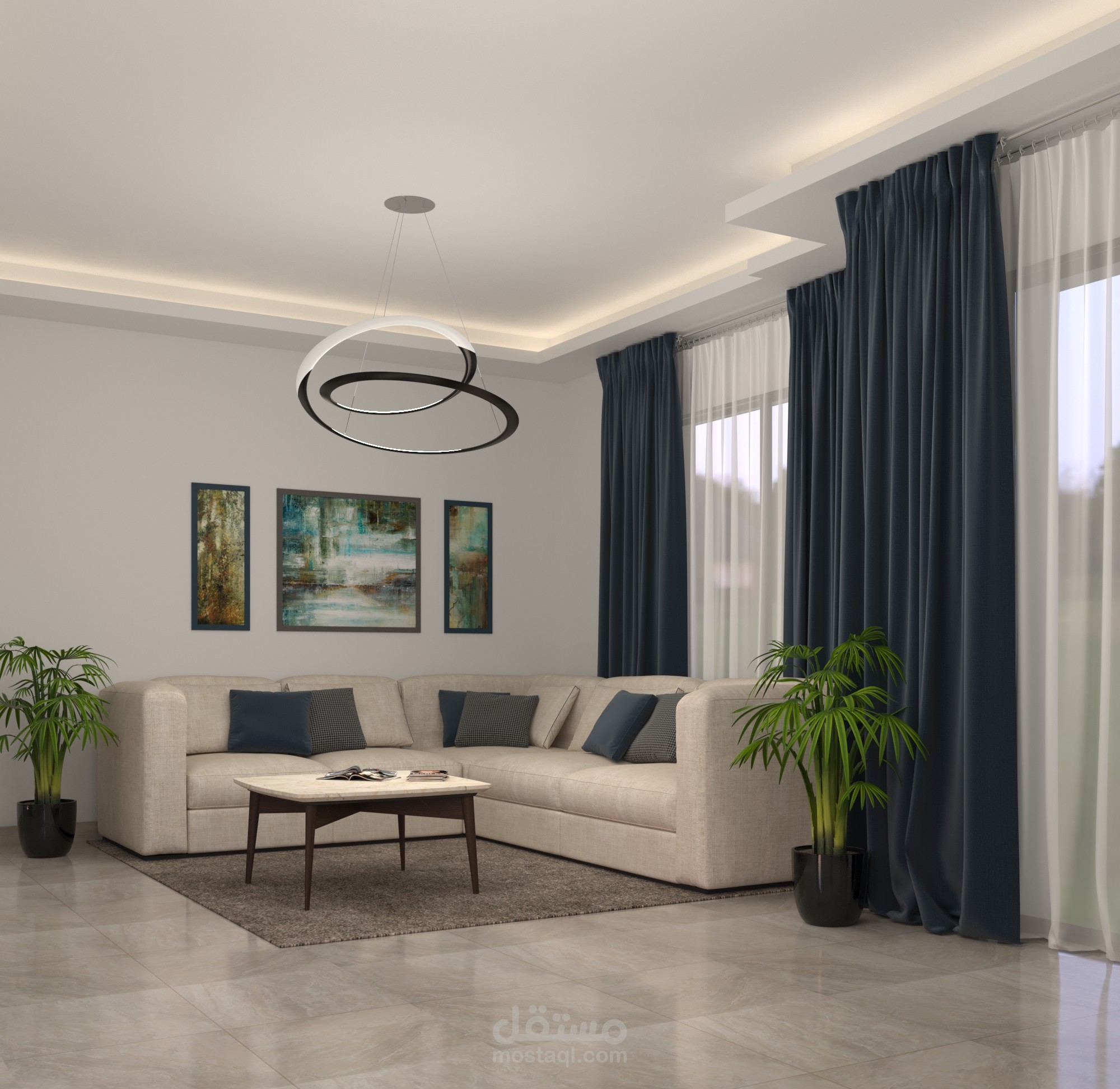 تصميم داخلي لغرفة معيشة صغيرة و مدخل