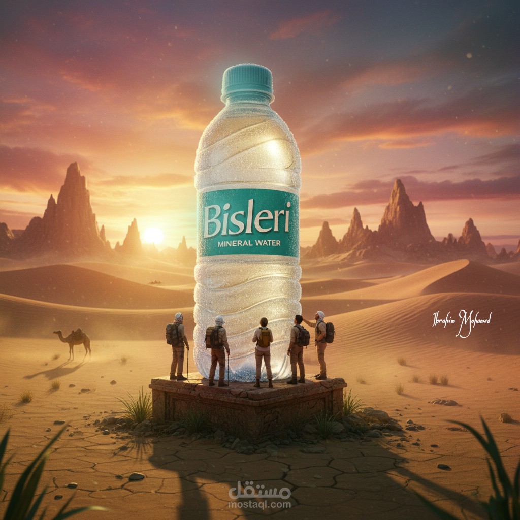 تصميم إعلان إبداعي لمنتج مياه بأسلوب سينمائي