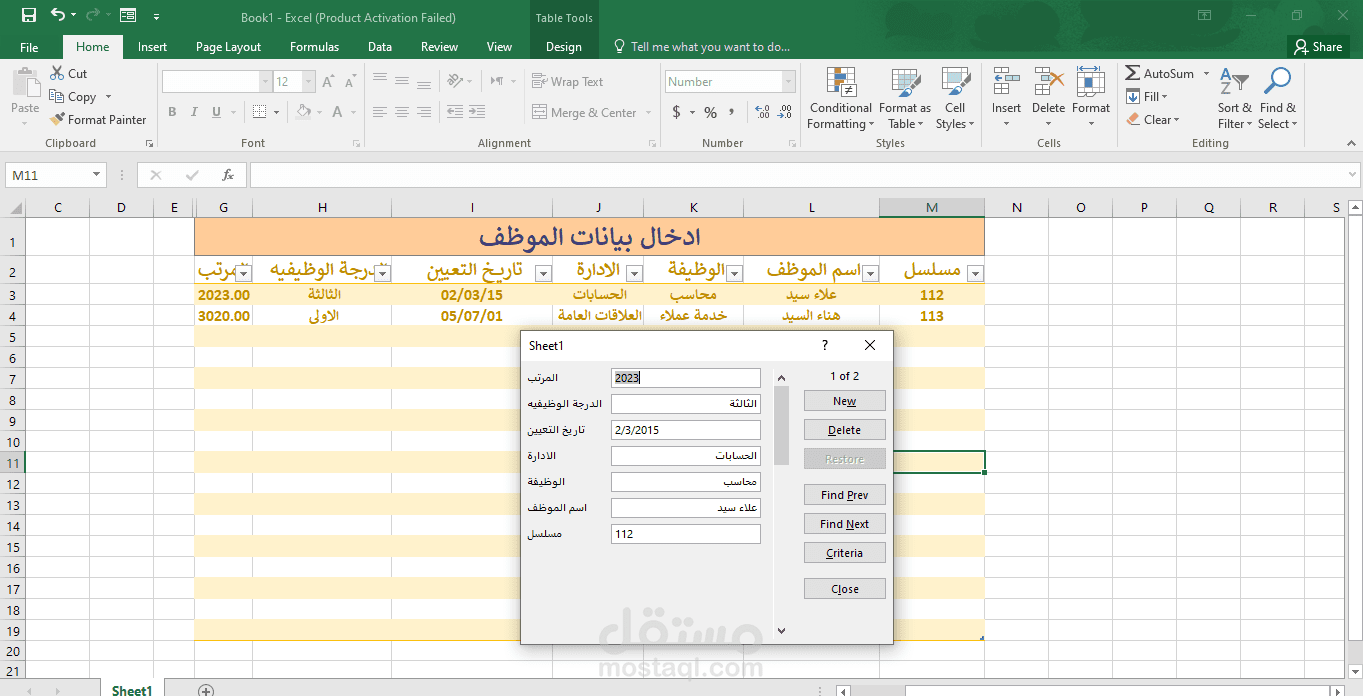 تصميم قاعدة بيانات ب Excel