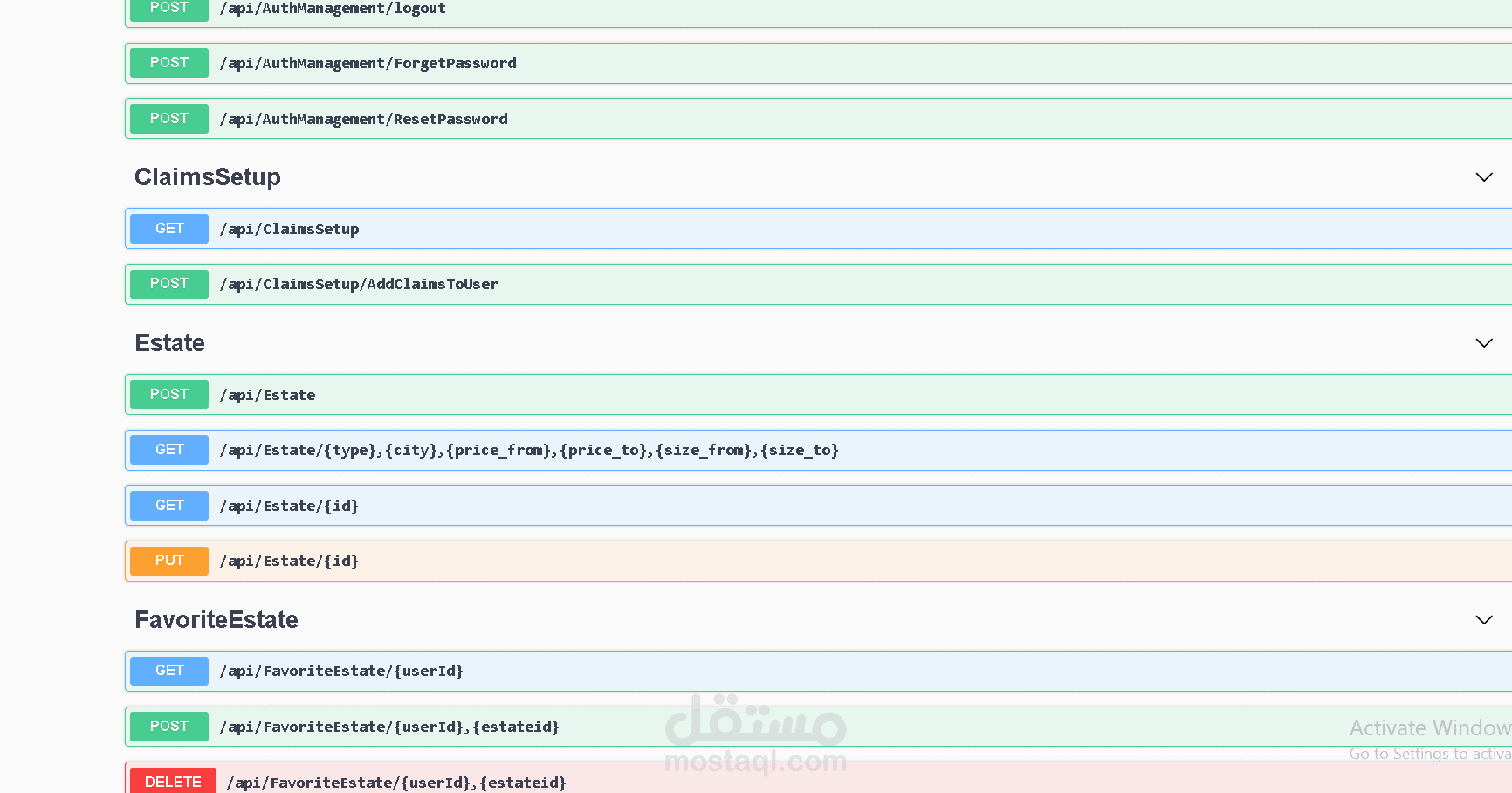 باك اند كامل لموقع عقارات باستخدام rest api