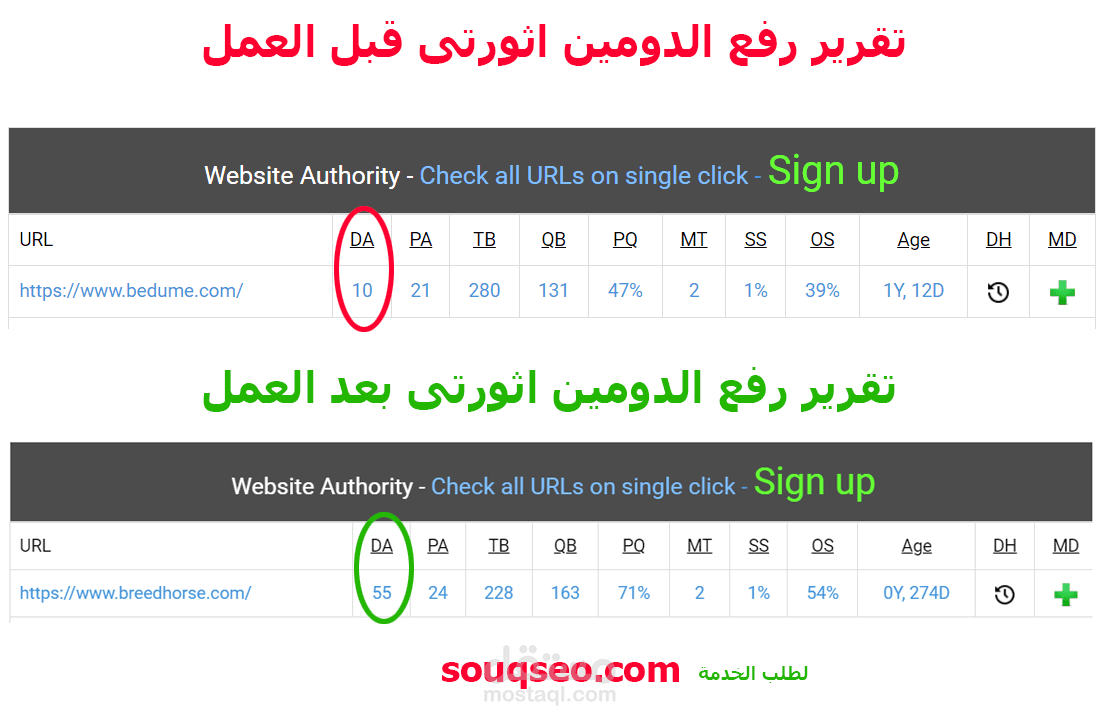 تقرير رفع دومين اثورتى الى 50 بتصنيف MOZ