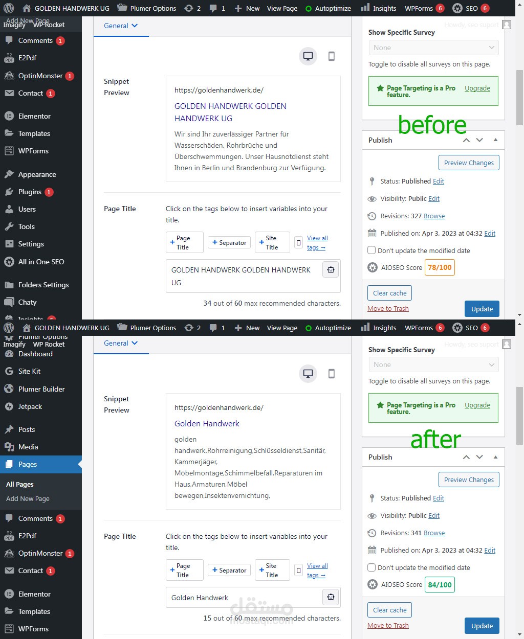 Improving the internal SEO of the German services website