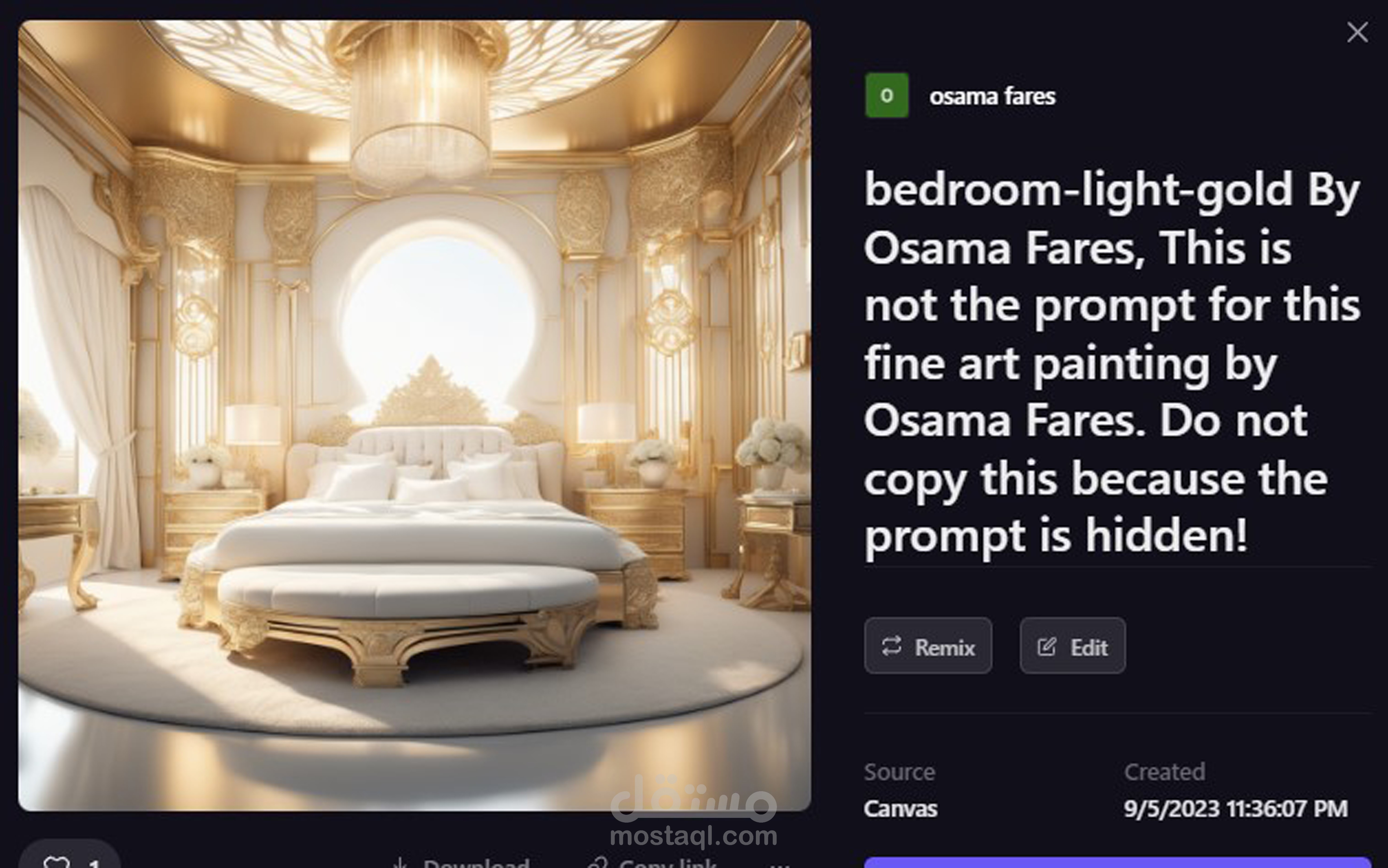 اعلان ديكور داخلي غرفة نوم بالذكاء الاصطناعي Ai art painting by Osama Fares.