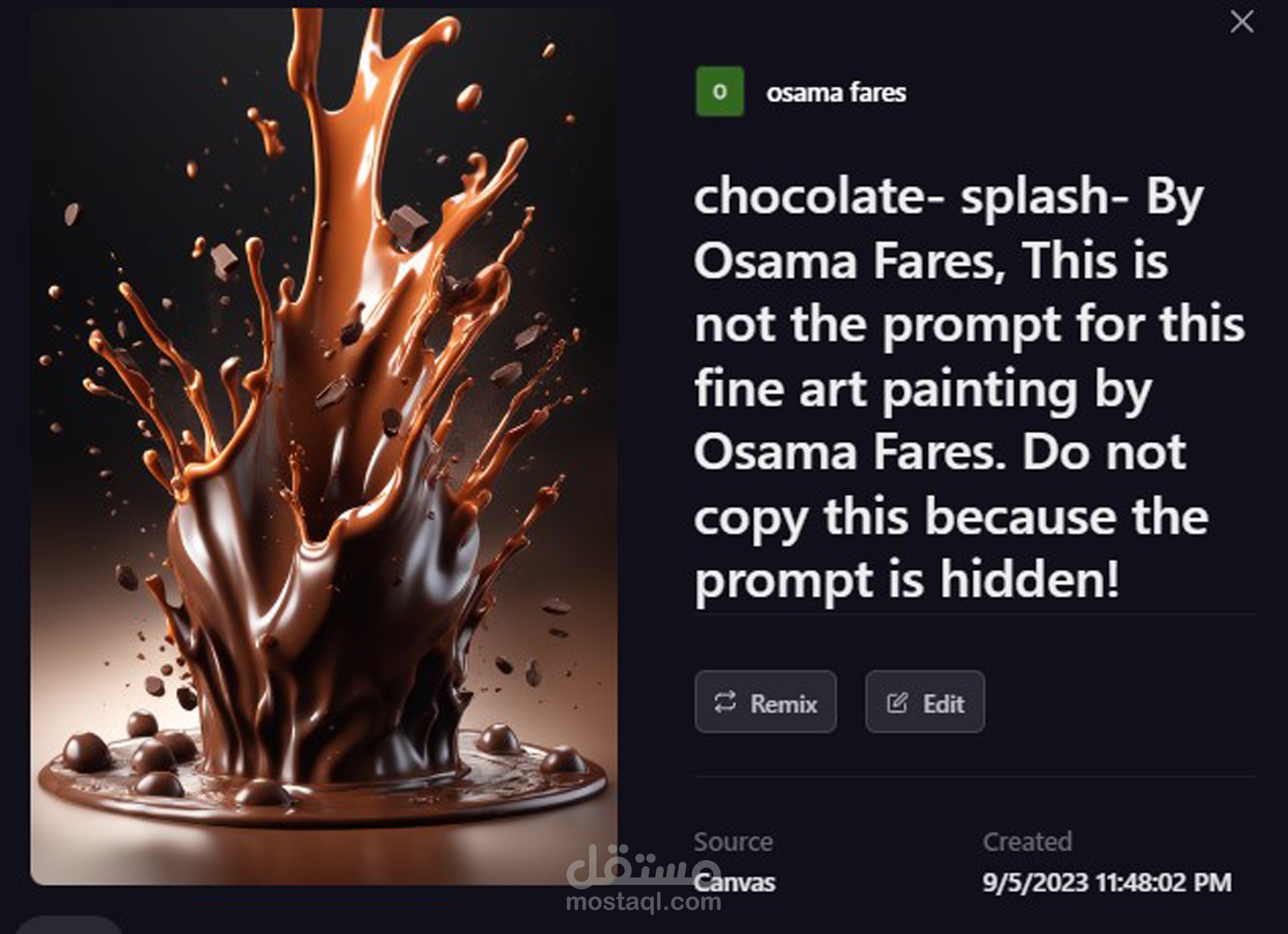 اعلان حلوى شيكولاته طعام بالذكاء الاصطناعي  تصميم بواسطة Ai art painting by Osama Fares.