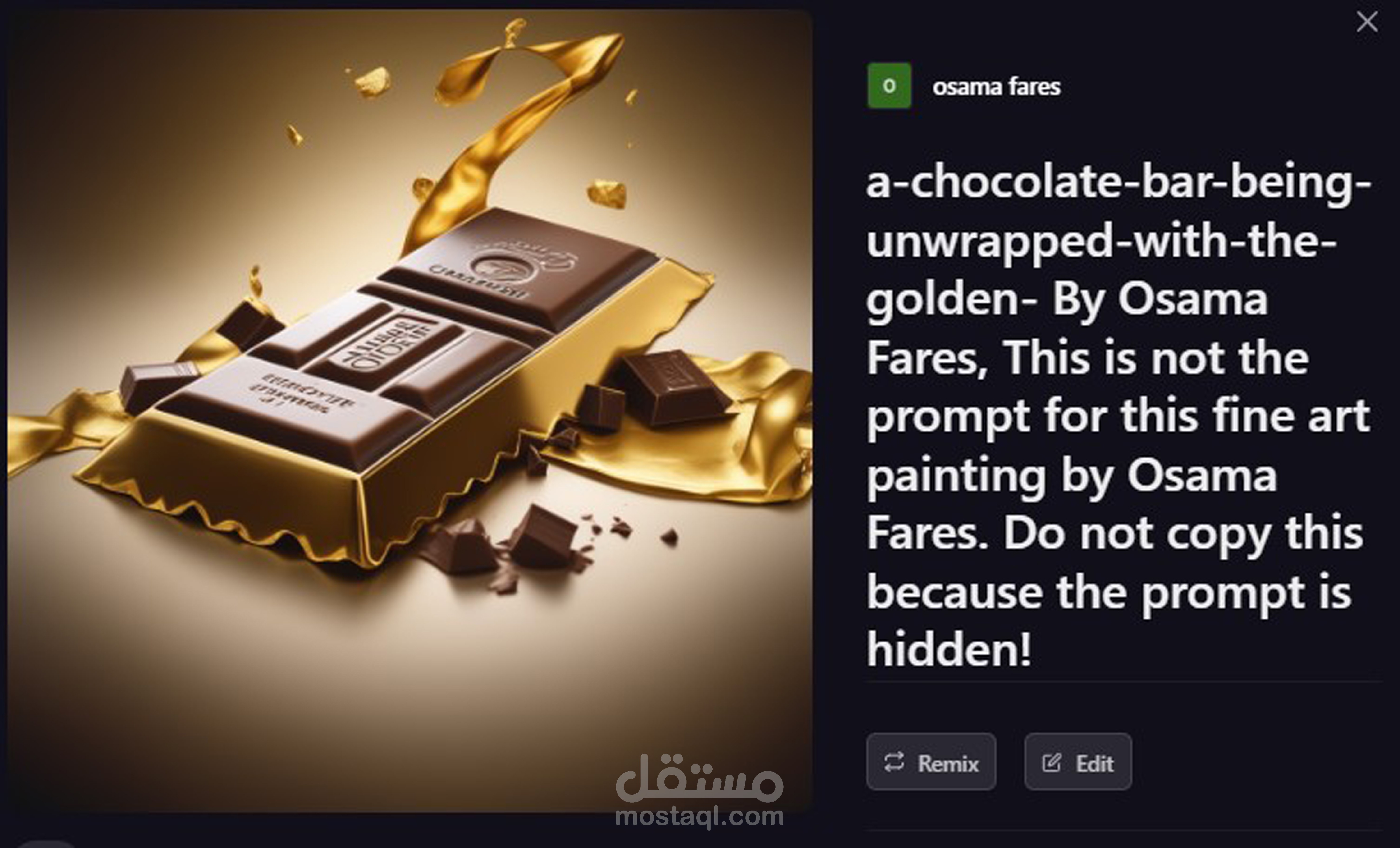 اعلان حلوى شيكولاته طعام بالذكاء الاصطناعي  تصميم بواسطة Ai art painting by Osama Fares.