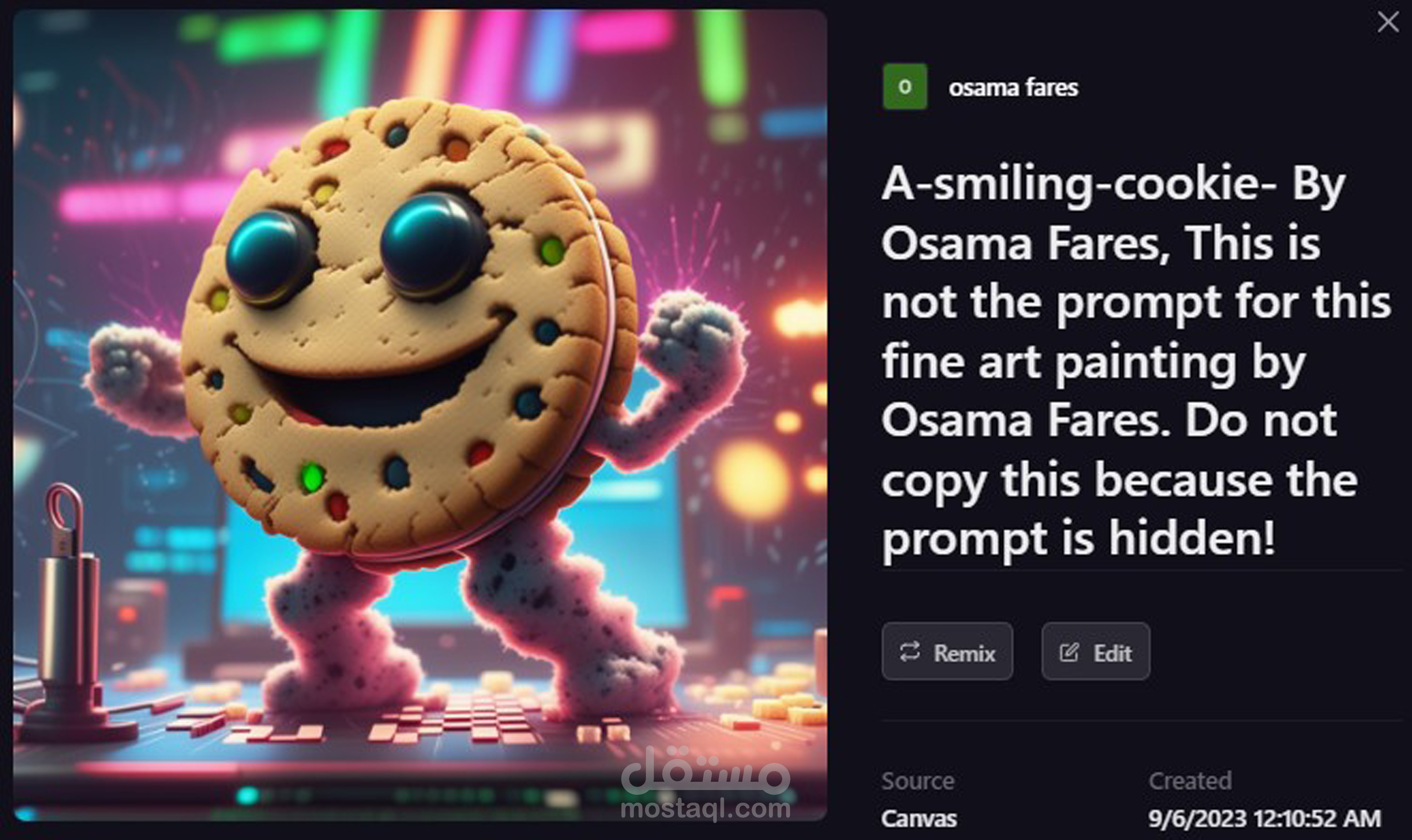 اعلان حلوى كوكيز شيكولاته طعام بالذكاء الاصطناعي  تصميم بواسطة Ai art painting by Osama Fares.