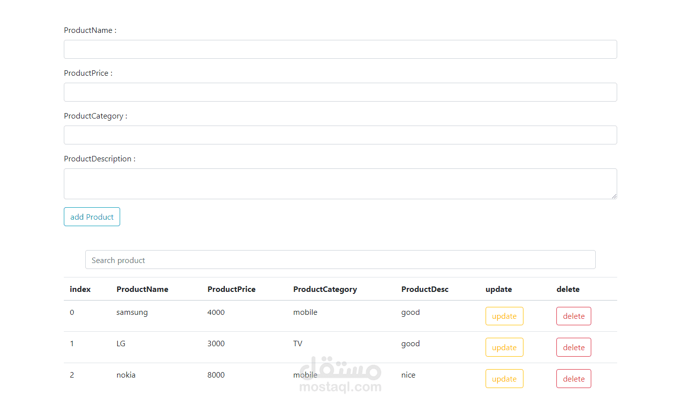 JavaScript Crud project