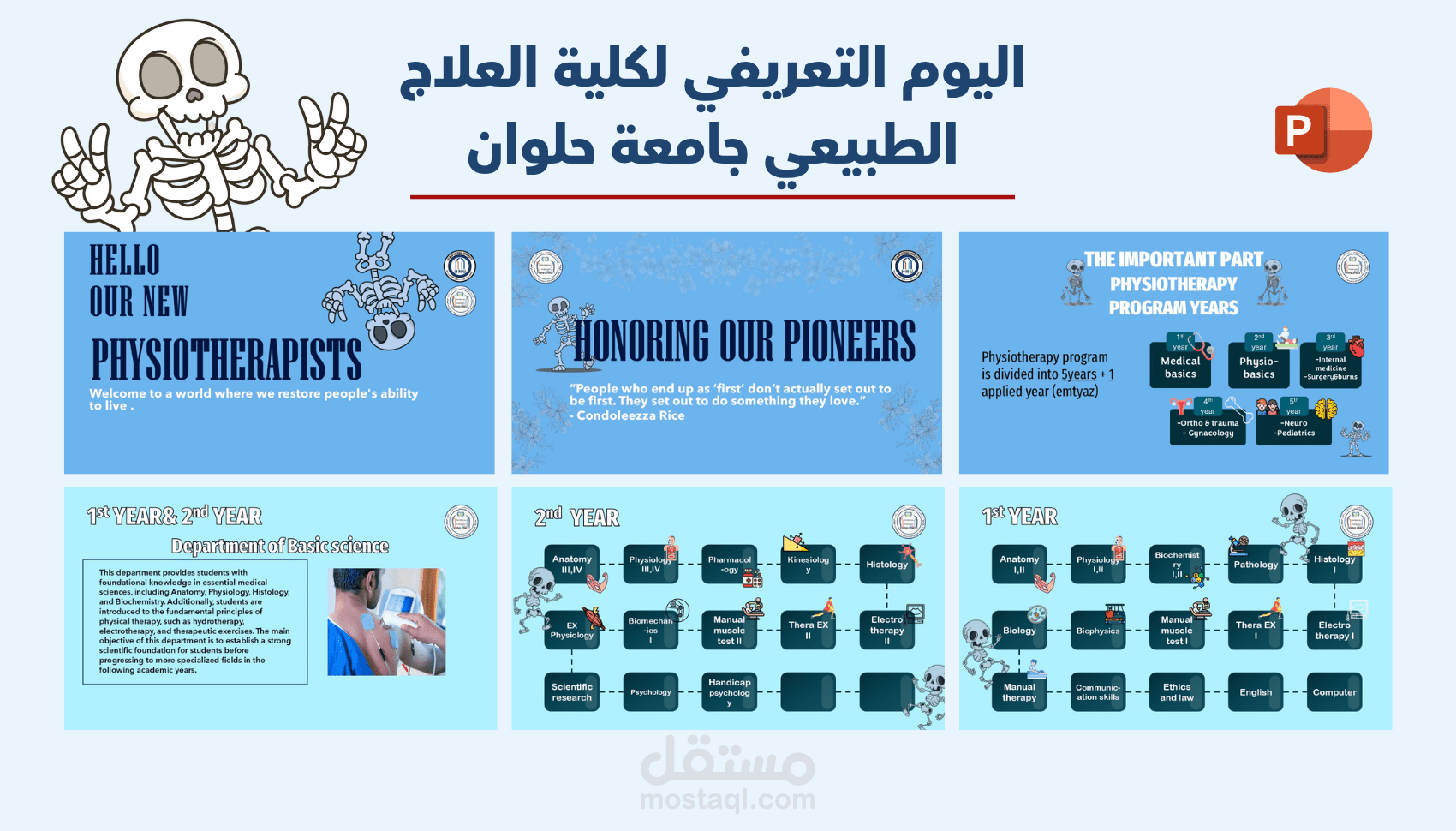 عرض تقديمي لليوم التعريفي لطلاب الفرقة الاولي لكلية العلاج الطبيعي جامعة حلوان بمصر