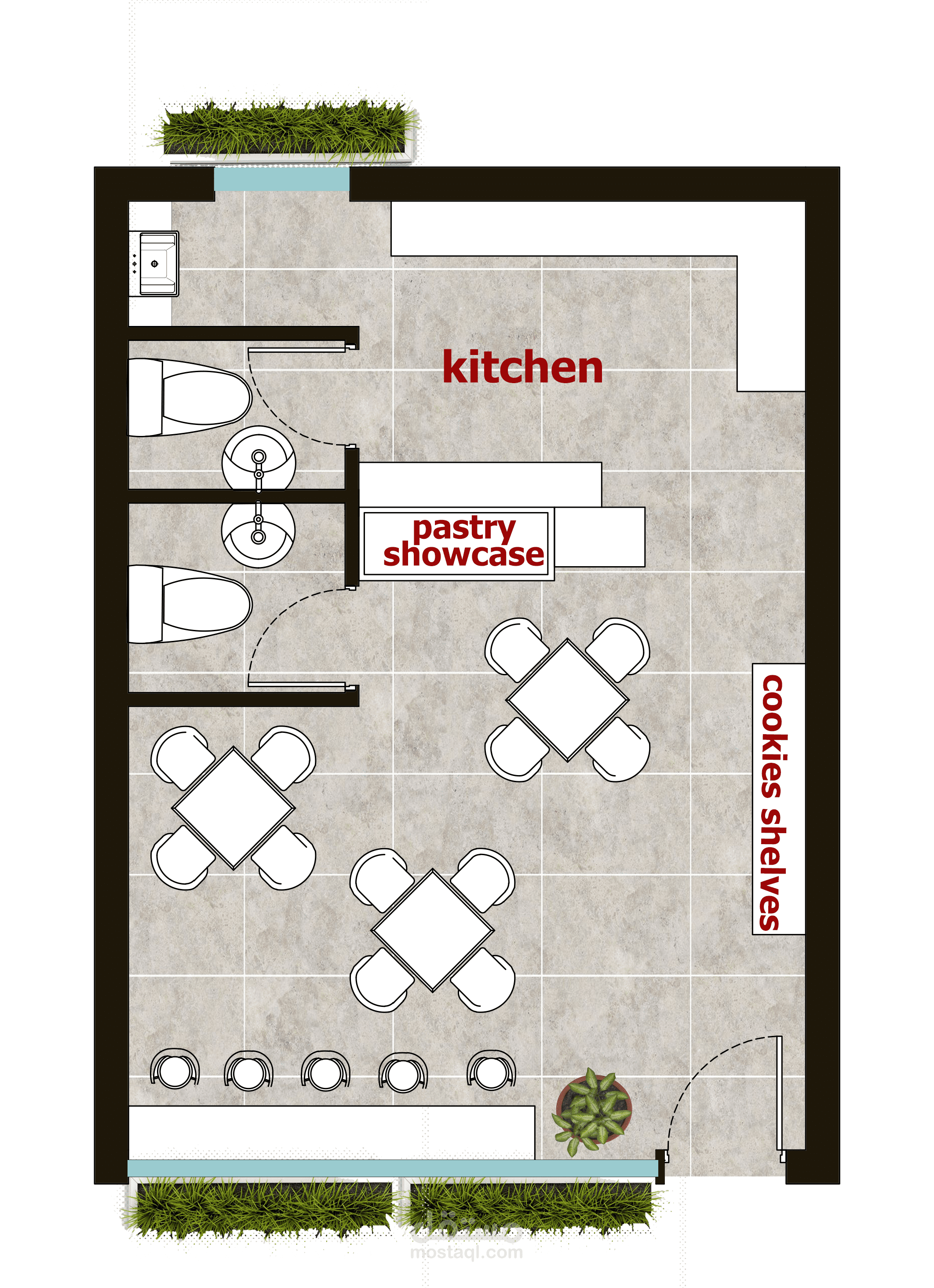 تصميم داخلي لكافيه صغير