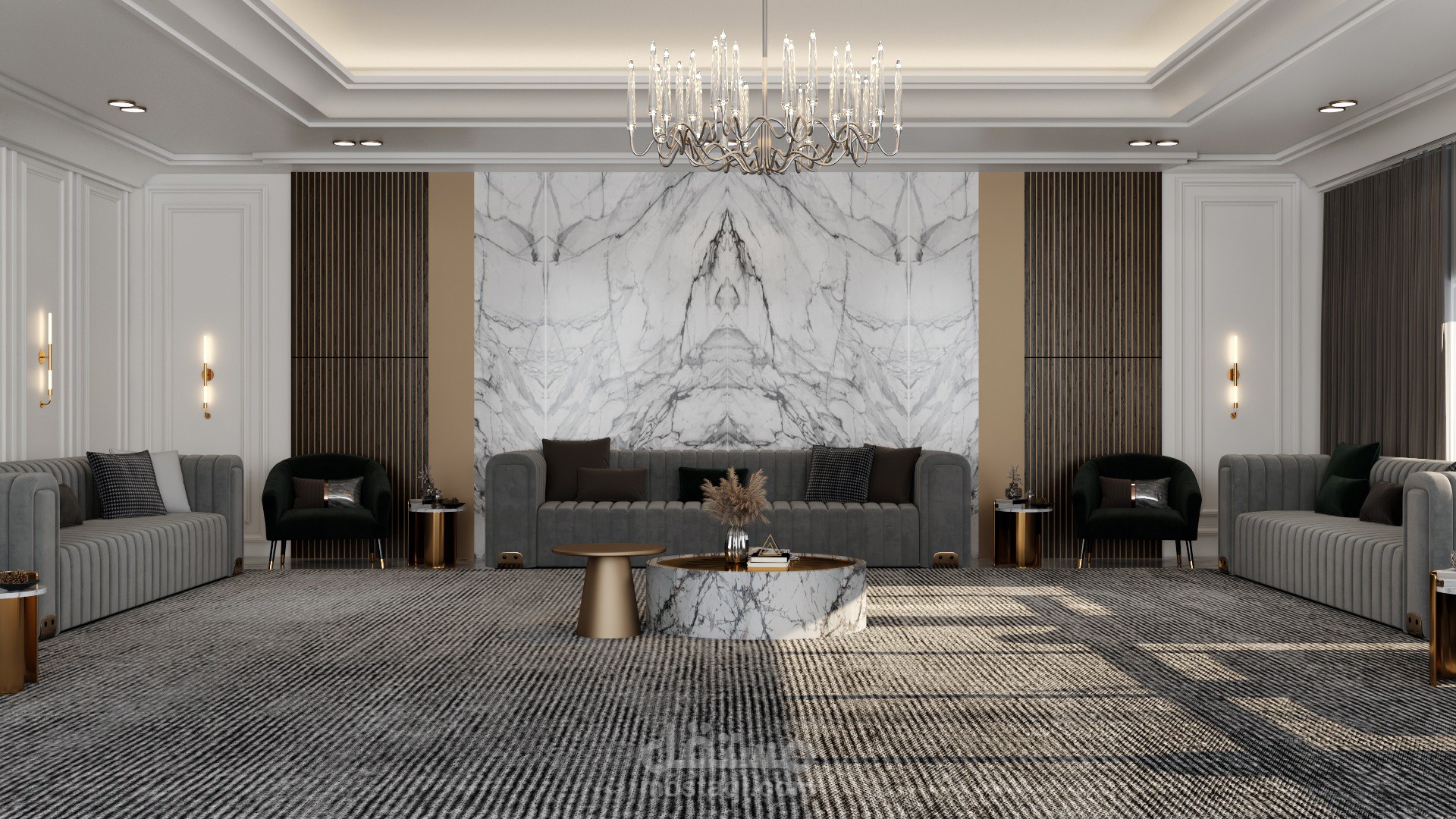 تصميم داخلي لمجلس فخم بطابع كلاسيكي عصري