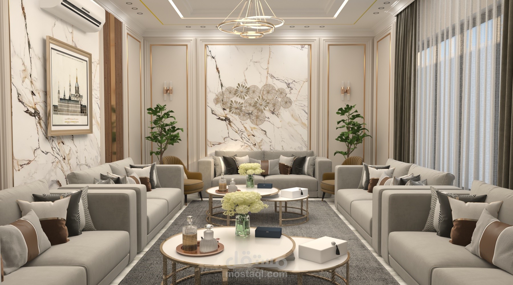 تصميم داخلي لمجلس رجال في السعودية بالطراز النيو كلاسيك