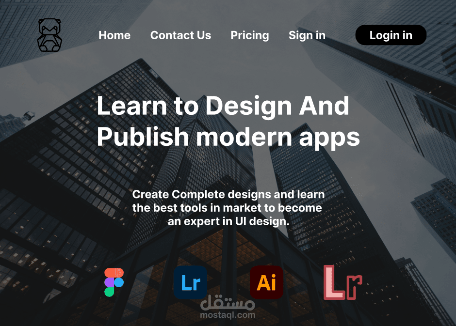 تصميم واجهة Landing Page حديثة لمنصة تعليم تصميم التطبيقات (UI/UX)