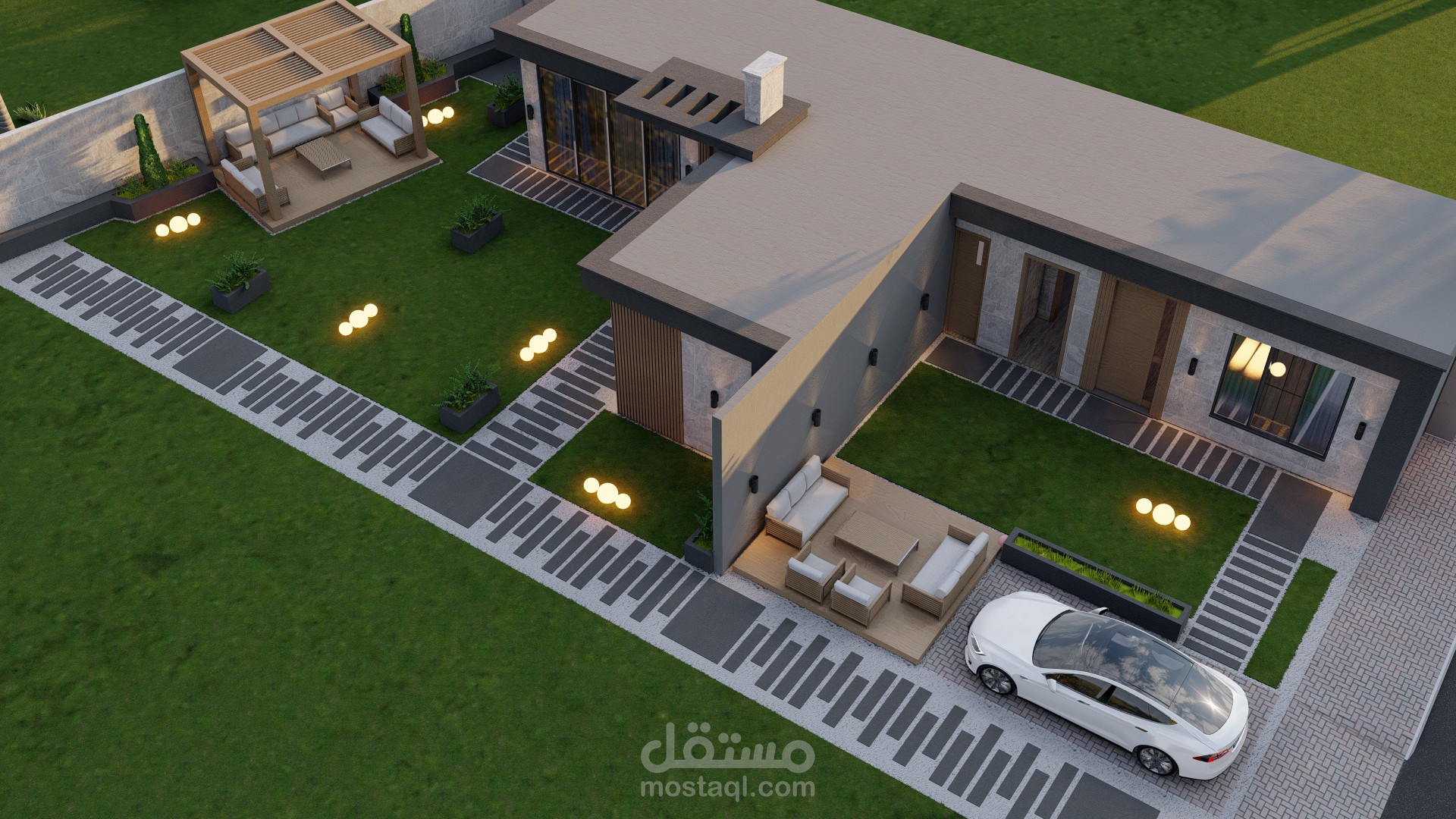تصميم شالية مع اللاندسكيب في السعودية