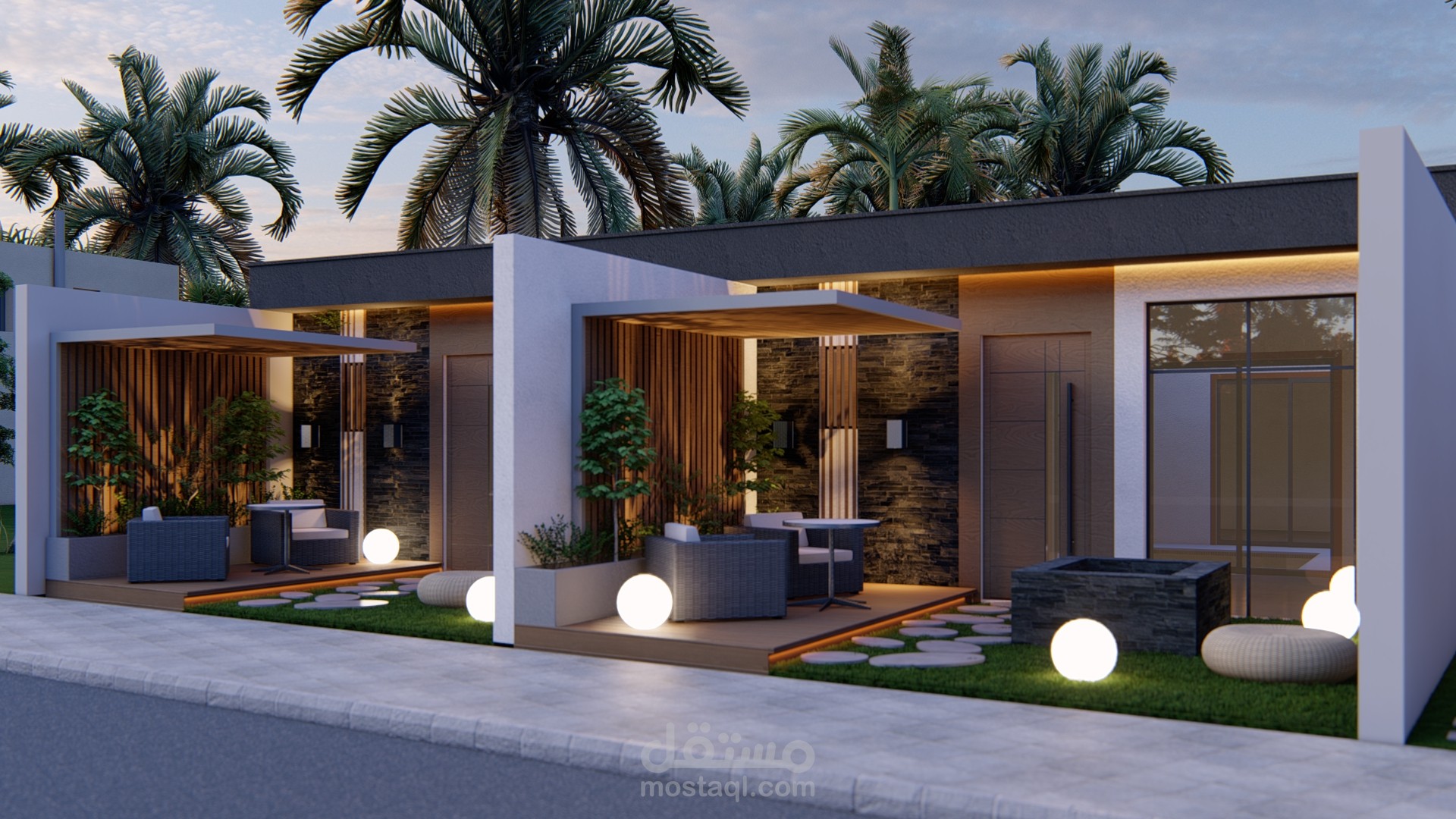 تصميم معماري و 3d لثلاث شاليهات